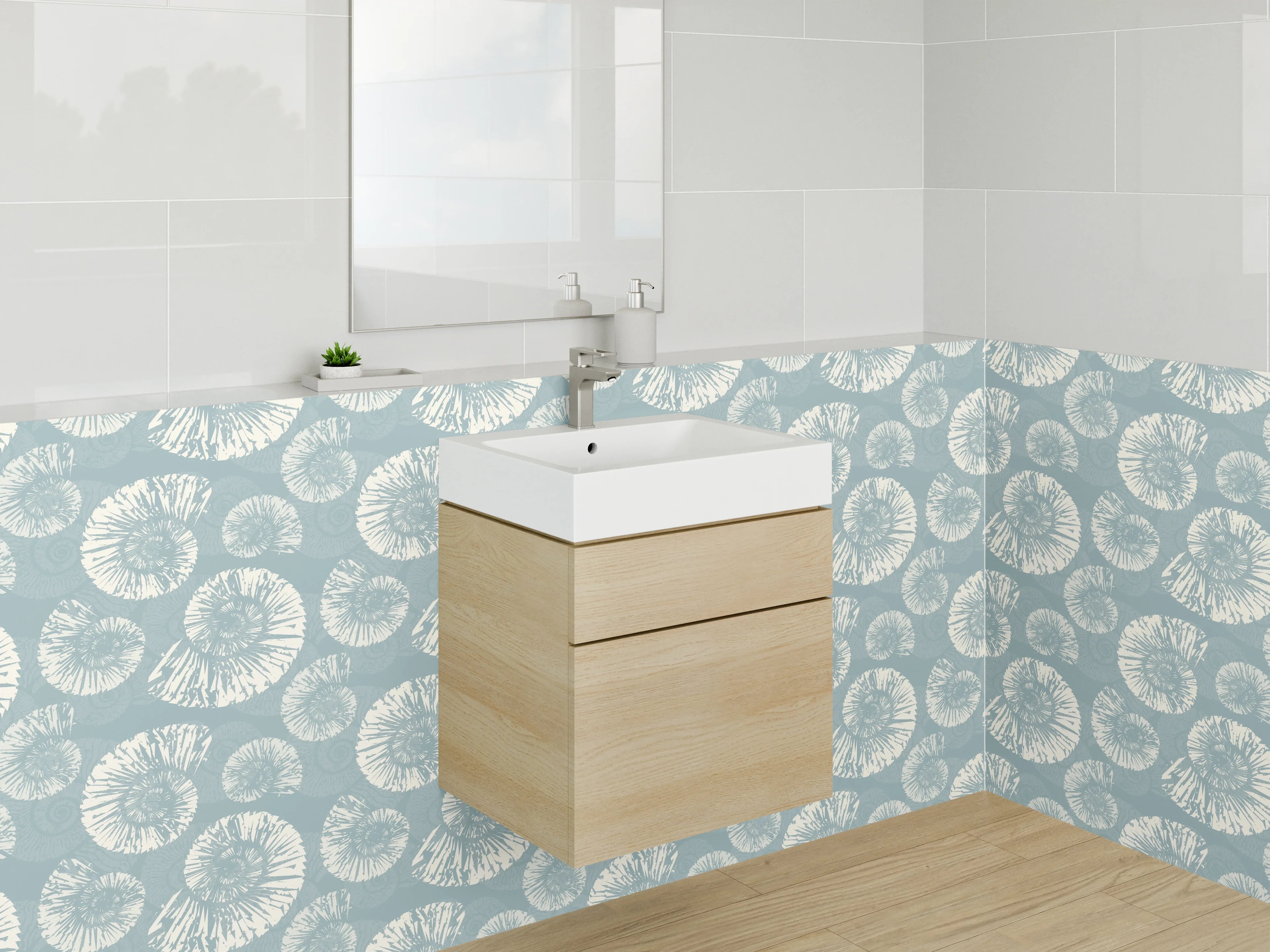 Waschbecken-Rückwand - Zarte Blumen in Pastellgrau
