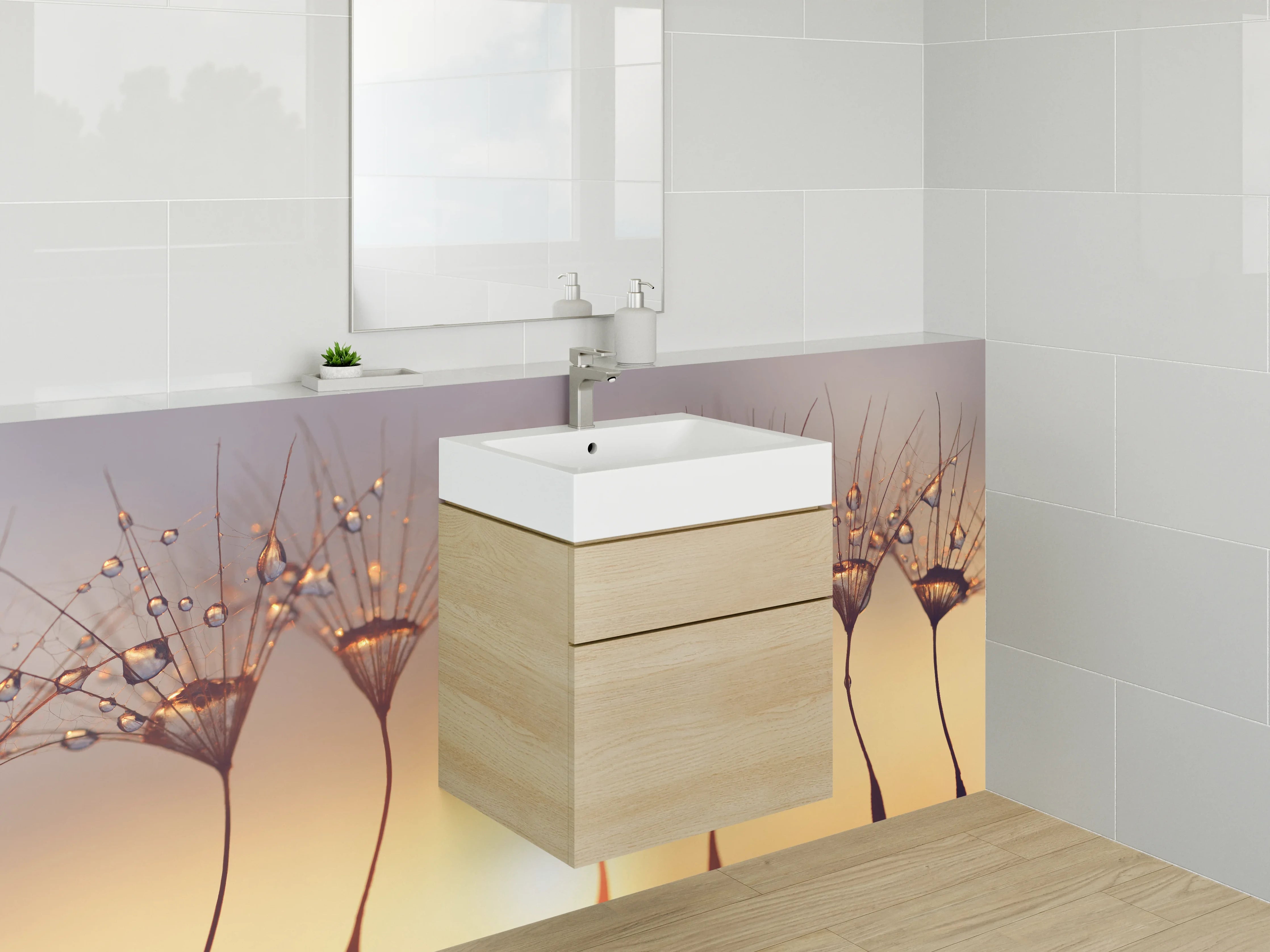 Waschbecken-Rückwand - Zarte Pusteblumen im Sonnenlicht