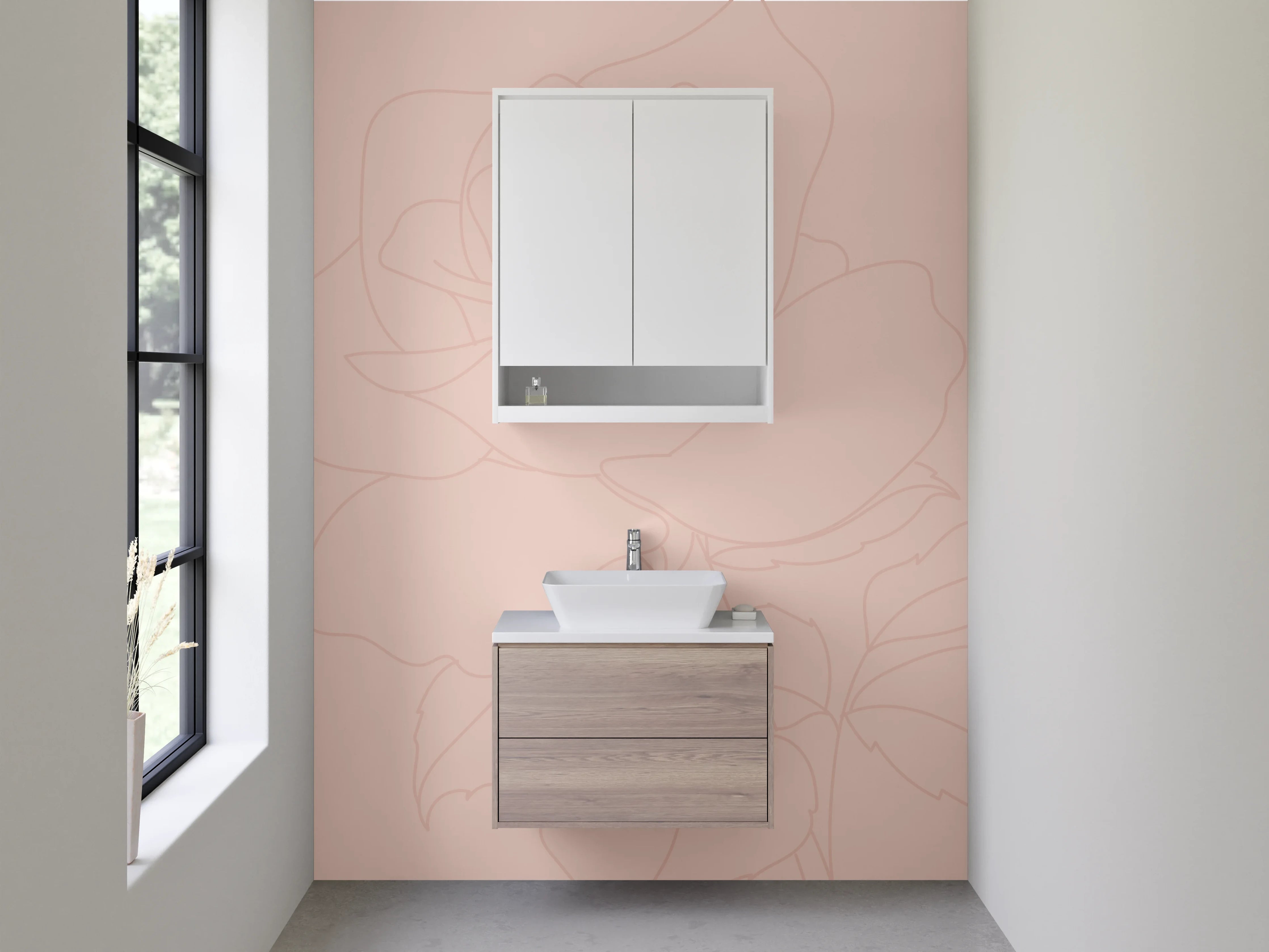 Waschbecken-Rückwand - Zarte Rosen Lineart auf Beige