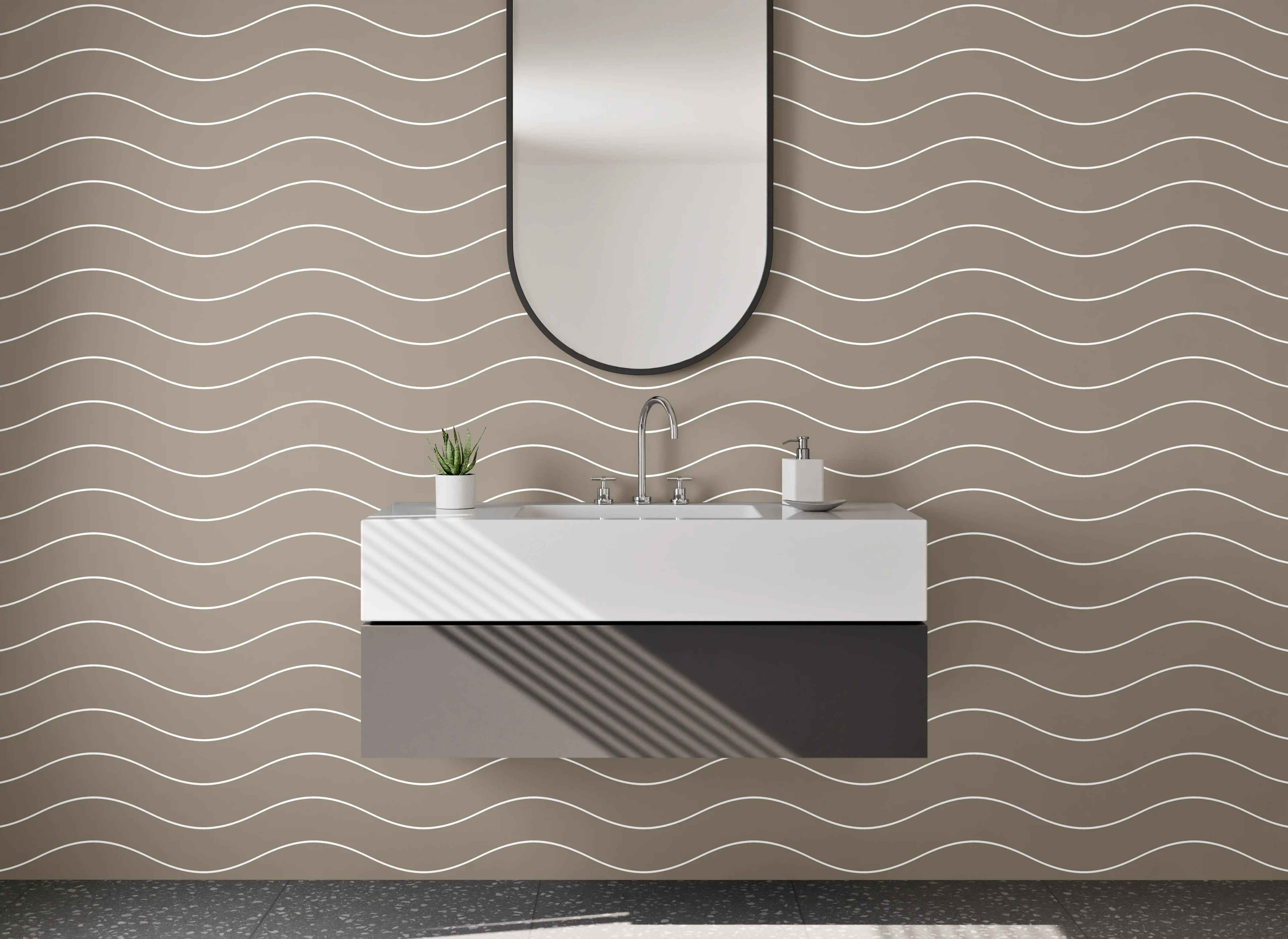 Waschbecken-Rückwand - Zarte Wasserwellen in Nude-Tönen