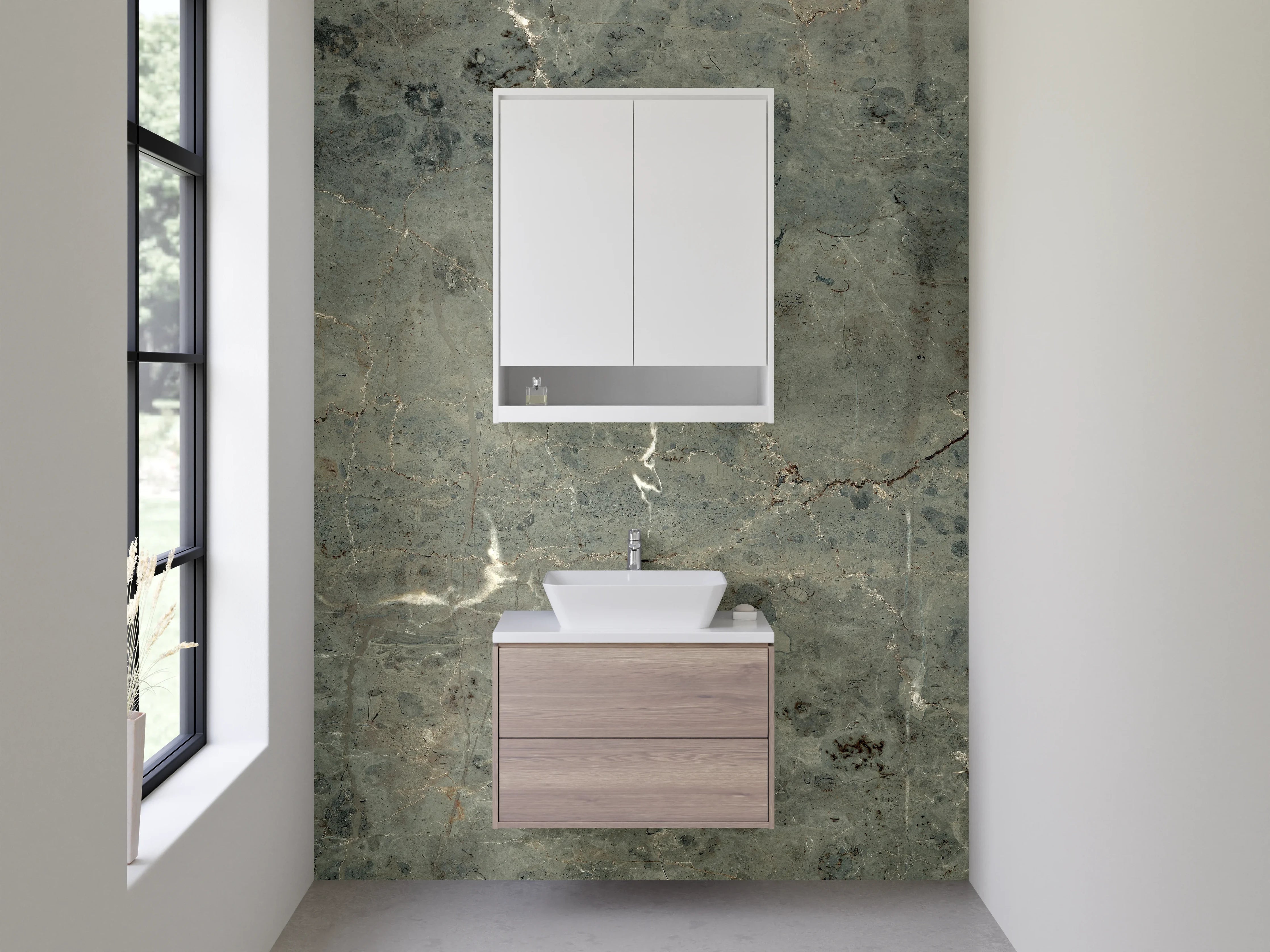 Waschbecken-Rückwand - Zarte Weiß-Grau-Marmorierung