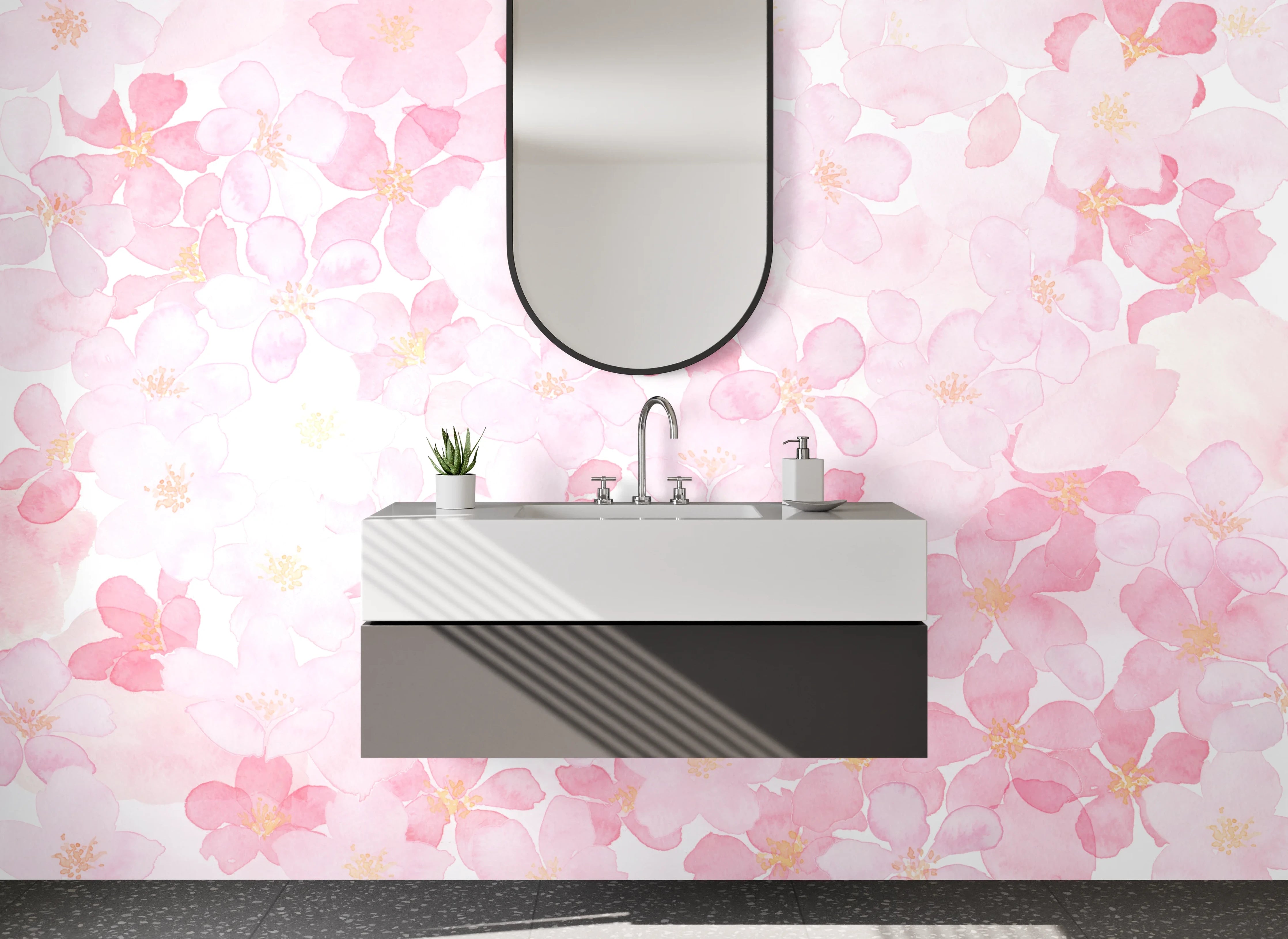 Waschbecken-Rückwand - Zarte rosa Blumenmuster