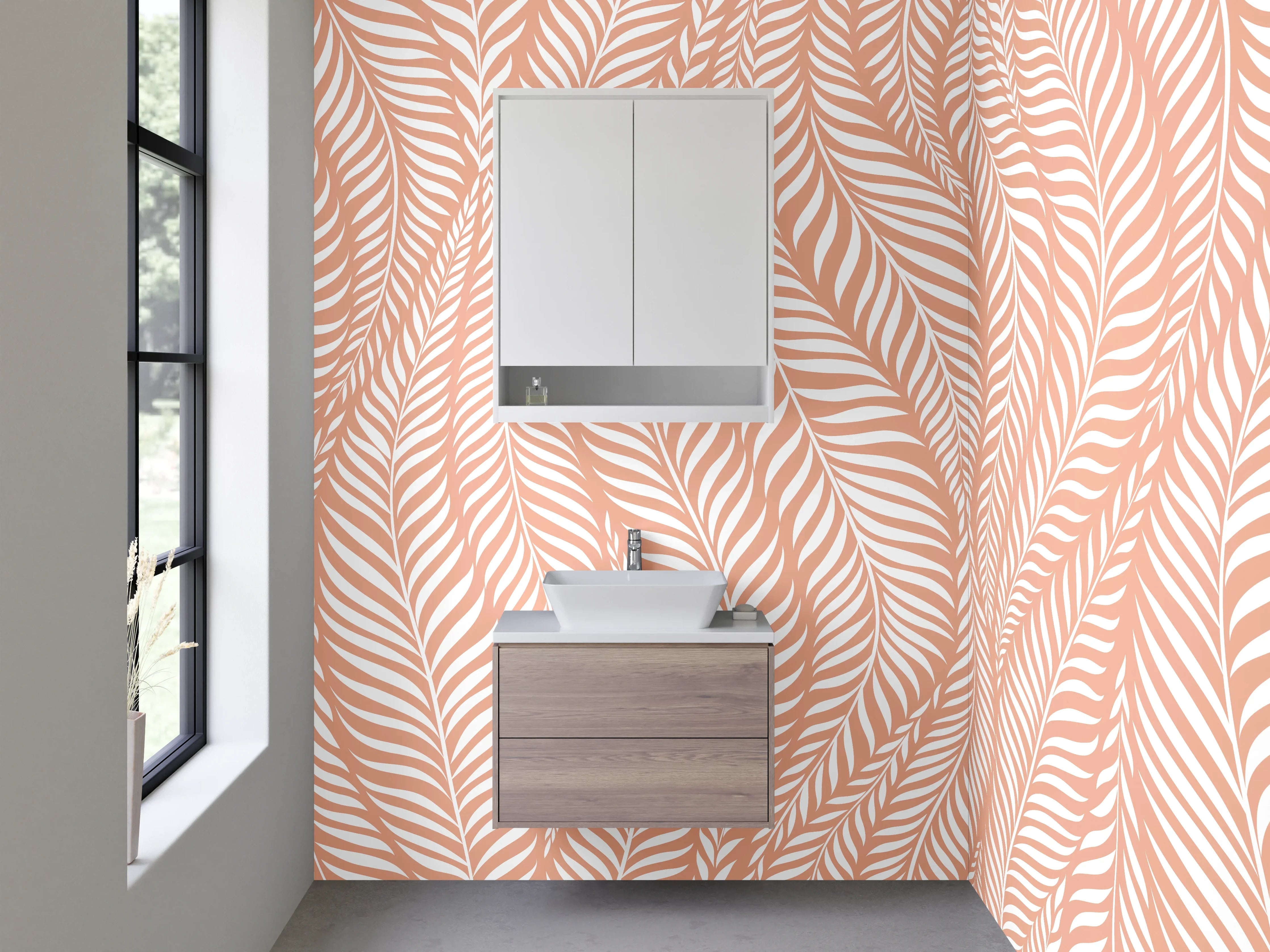 Waschbecken-Rückwand - Zartes Blätter-Muster in Rosa & Beige