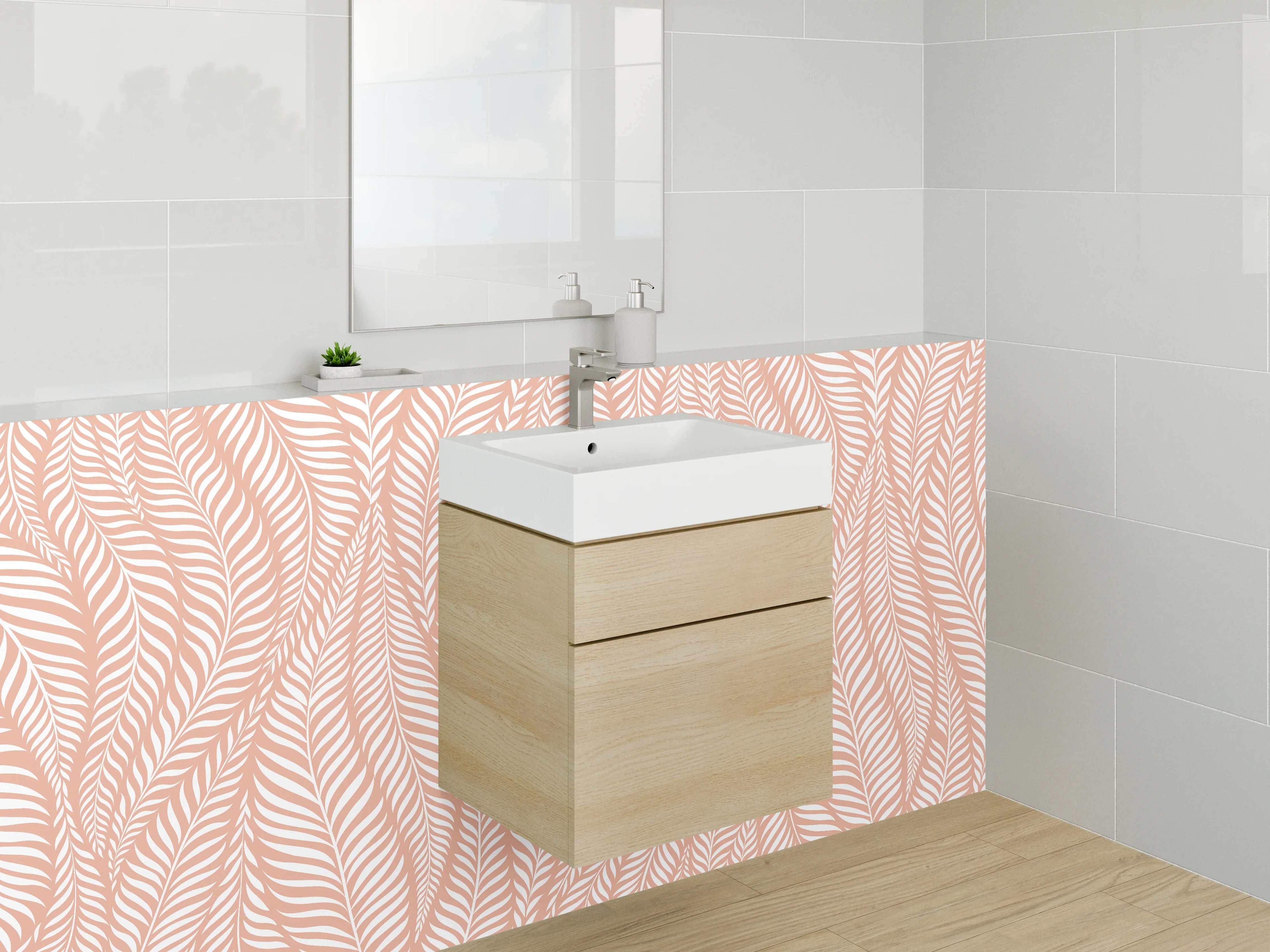 Waschbecken-Rückwand - Zartes Blätter-Muster in Rosa & Beige