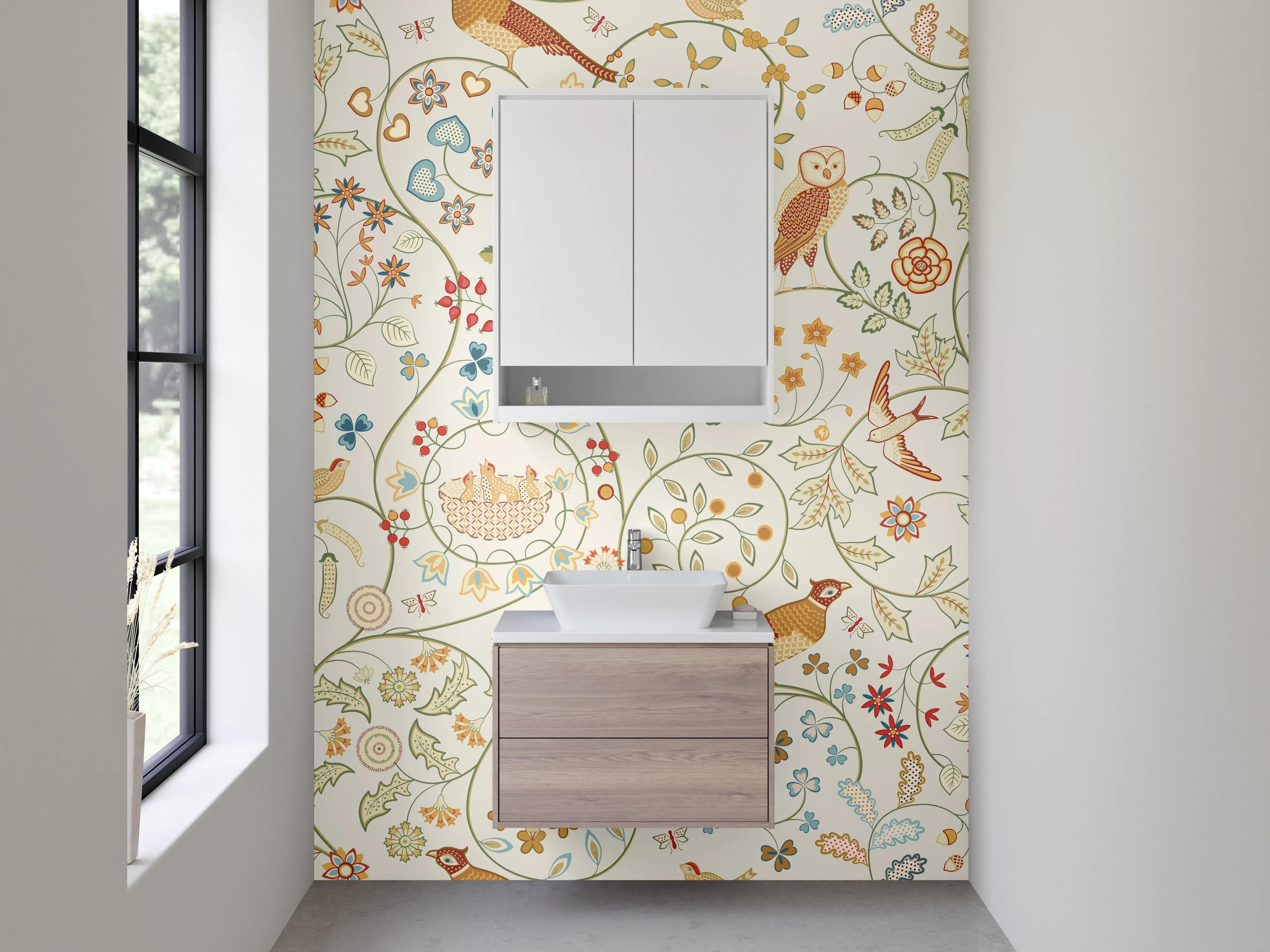 Waschbecken-Rückwand - Zartes Blumenzweig-Muster in Pastellfarben