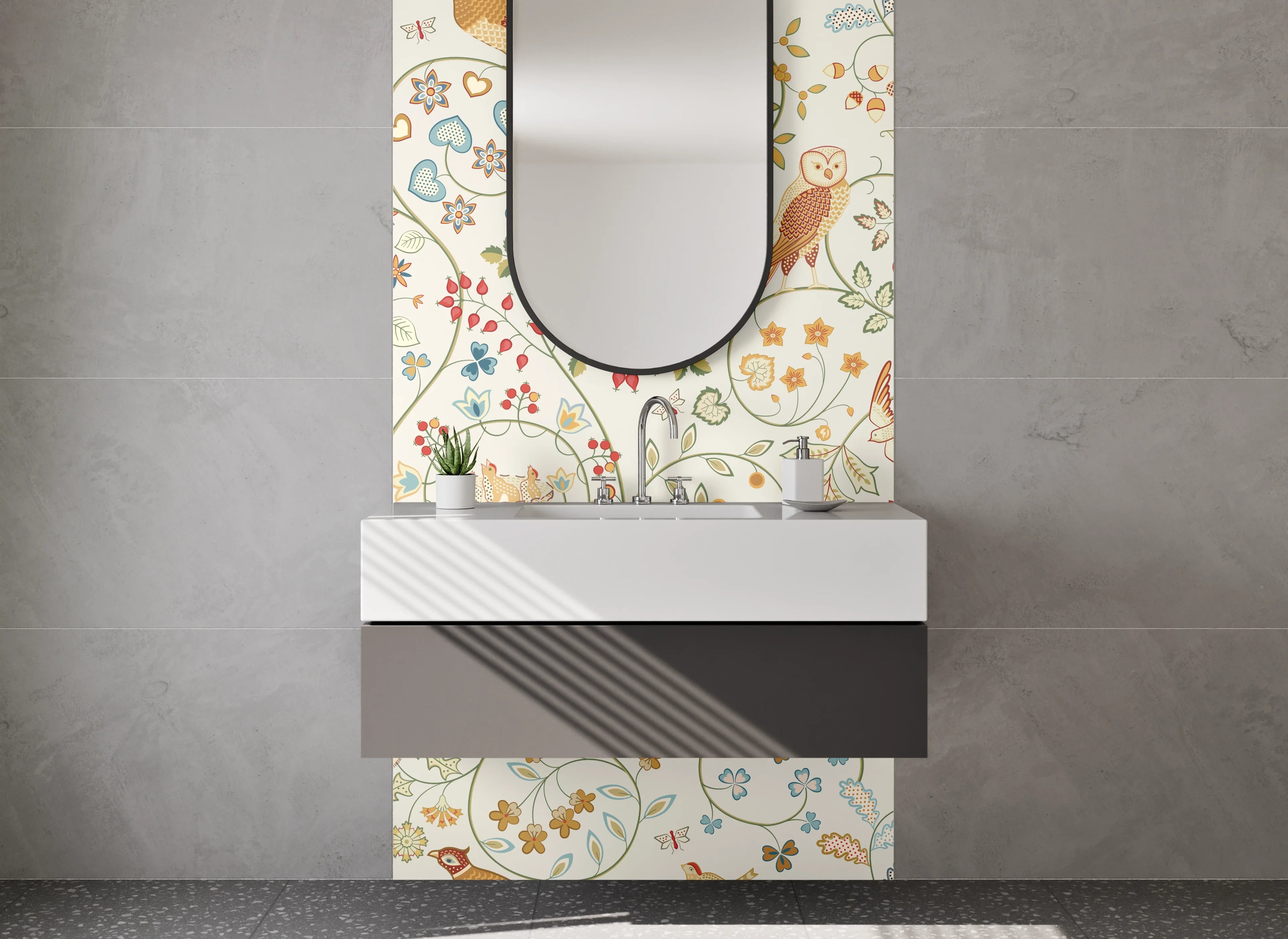 Waschbecken-Rückwand - Zartes Blumenzweig-Muster in Pastellfarben