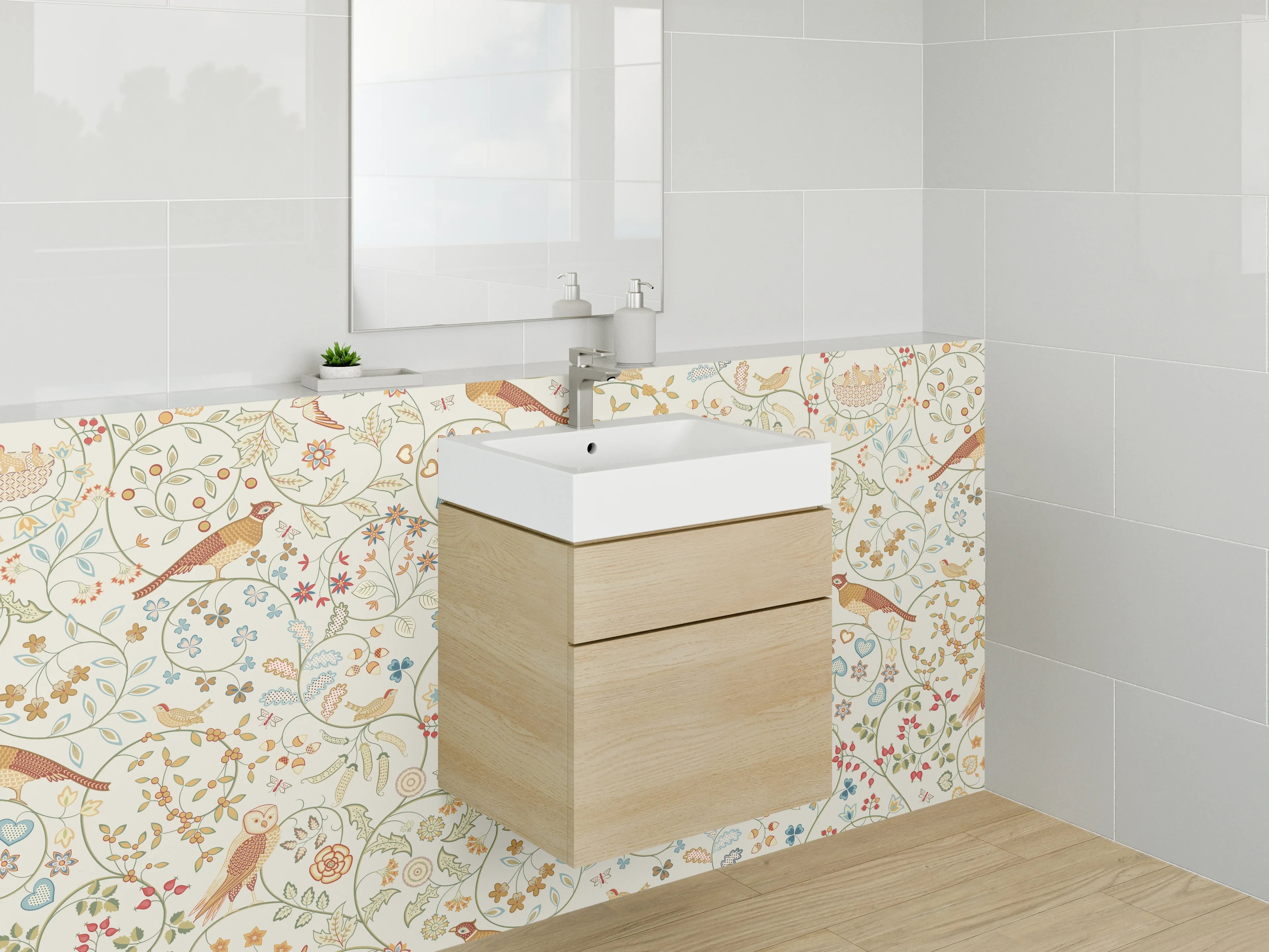 Waschbecken-Rückwand - Zartes Blumenzweig-Muster in Pastellfarben