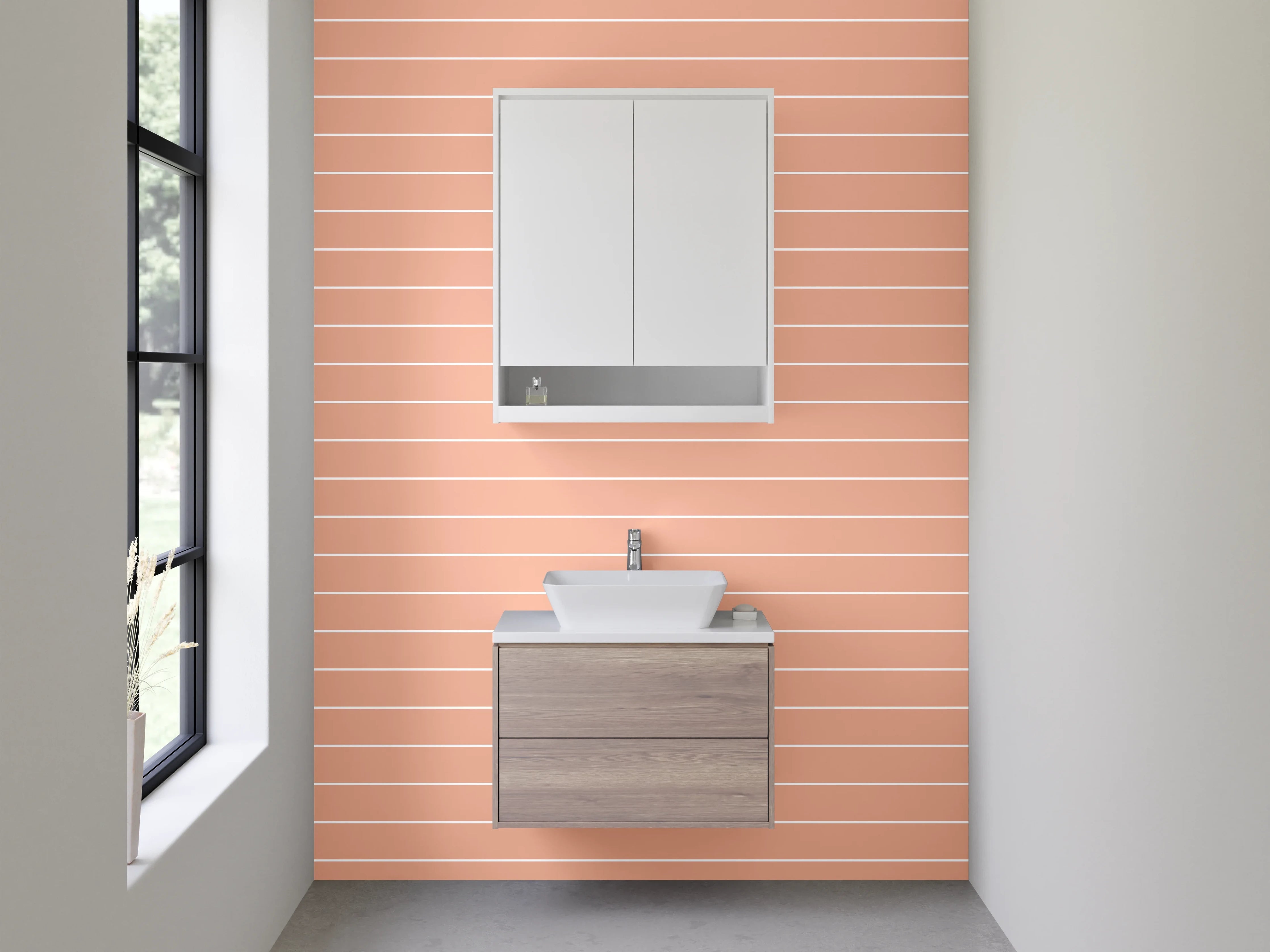 Waschbecken-Rückwand - Zartes Linienmuster Rosa Beige