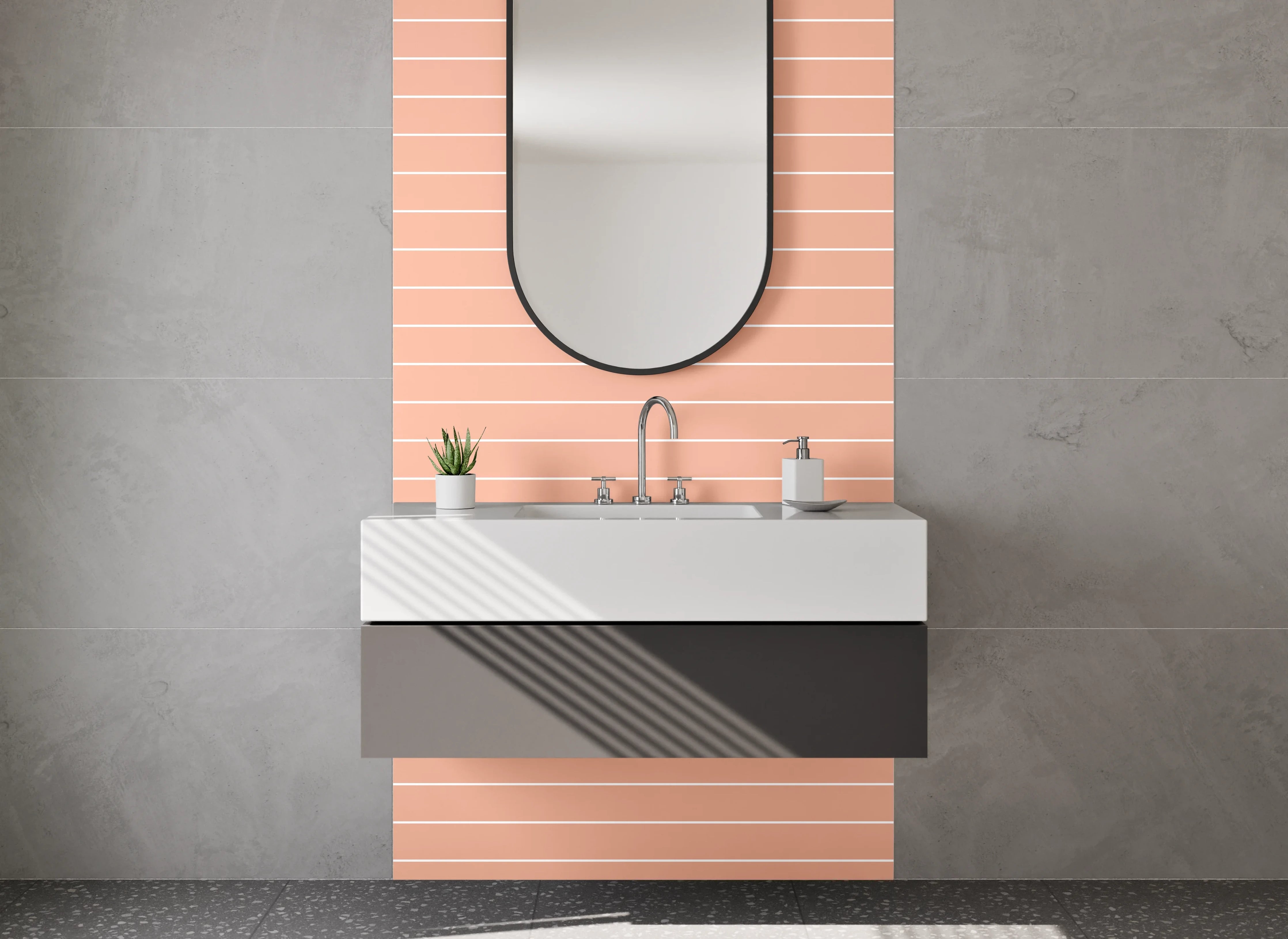 Waschbecken-Rückwand - Zartes Linienmuster Rosa Beige