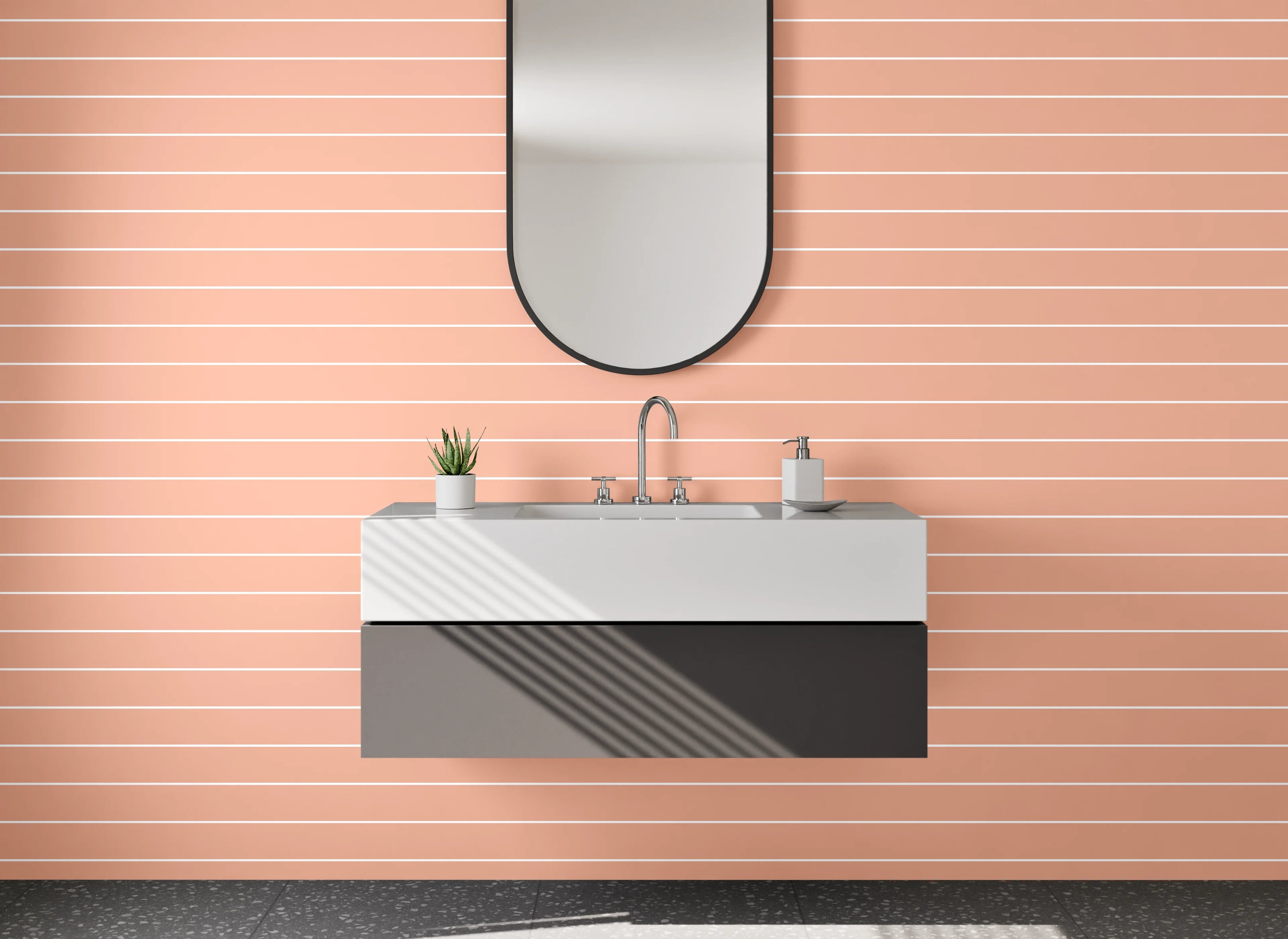 Waschbecken-Rückwand - Zartes Linienmuster Rosa Beige