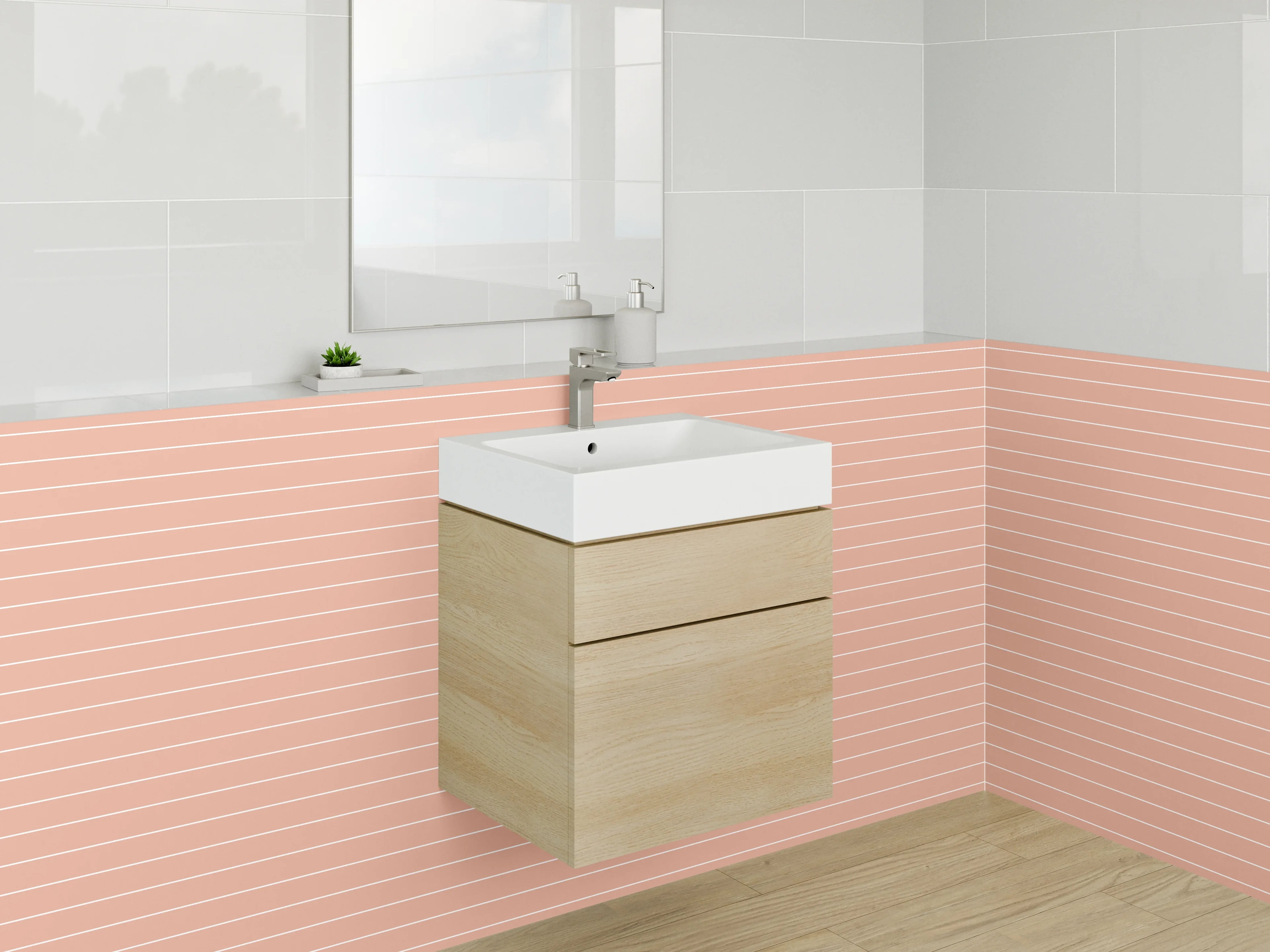 Waschbecken-Rückwand - Zartes Linienmuster Rosa Beige