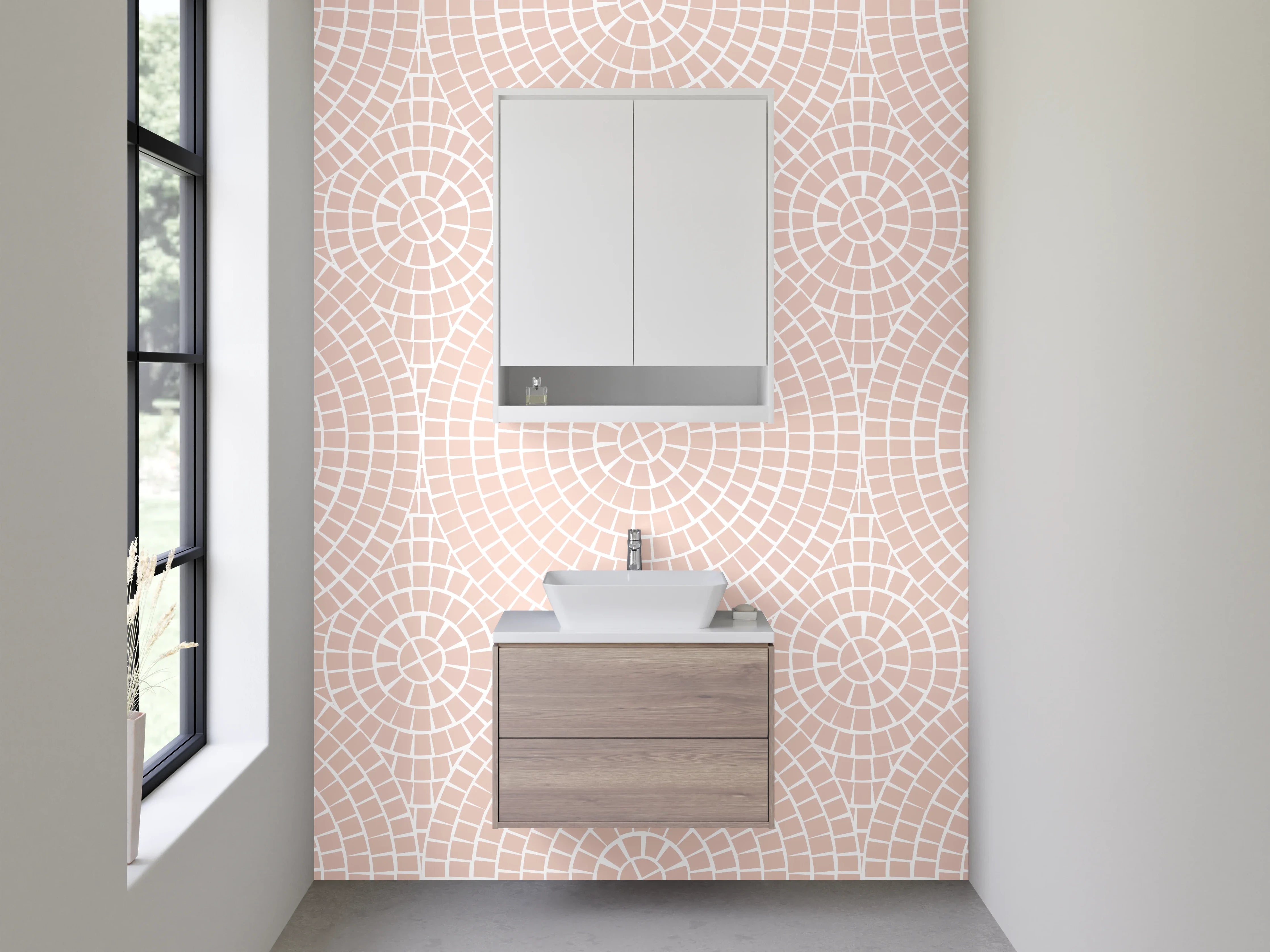 Waschbecken-Rückwand - Zartes Retro Muster Rosa Beige