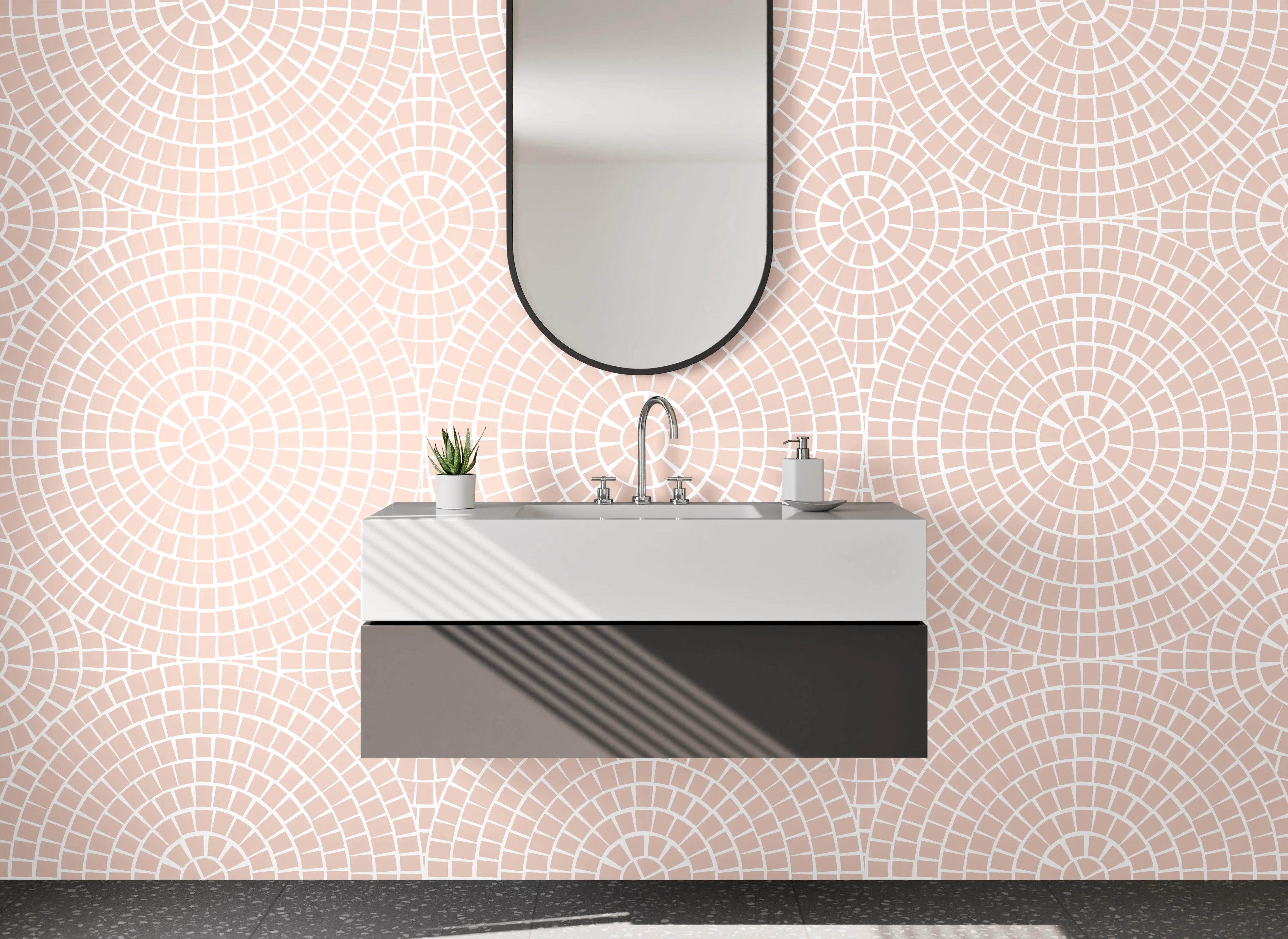 Waschbecken-Rückwand - Zartes Retro Muster Rosa Beige