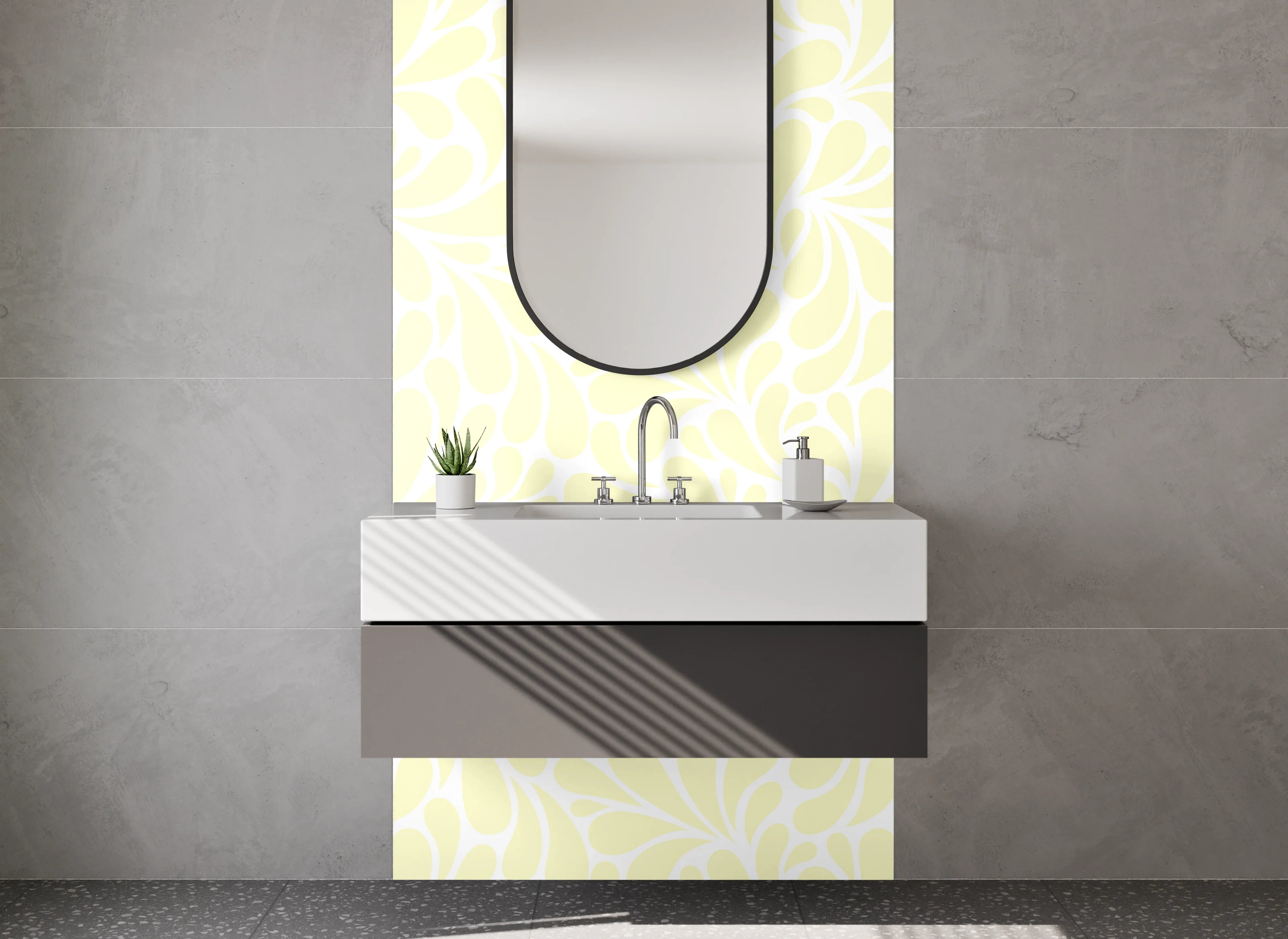 Waschbecken-Rückwand - Zartes florales Muster Beige Weiß