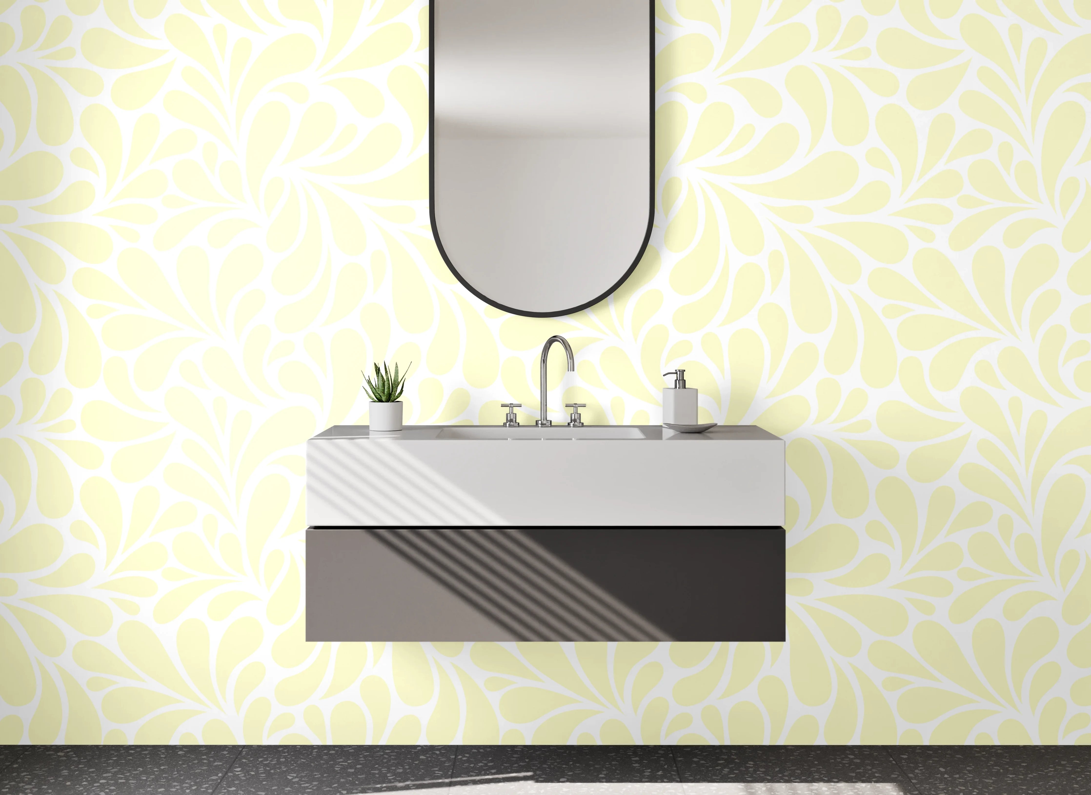 Waschbecken-Rückwand - Zartes florales Muster Beige Weiß