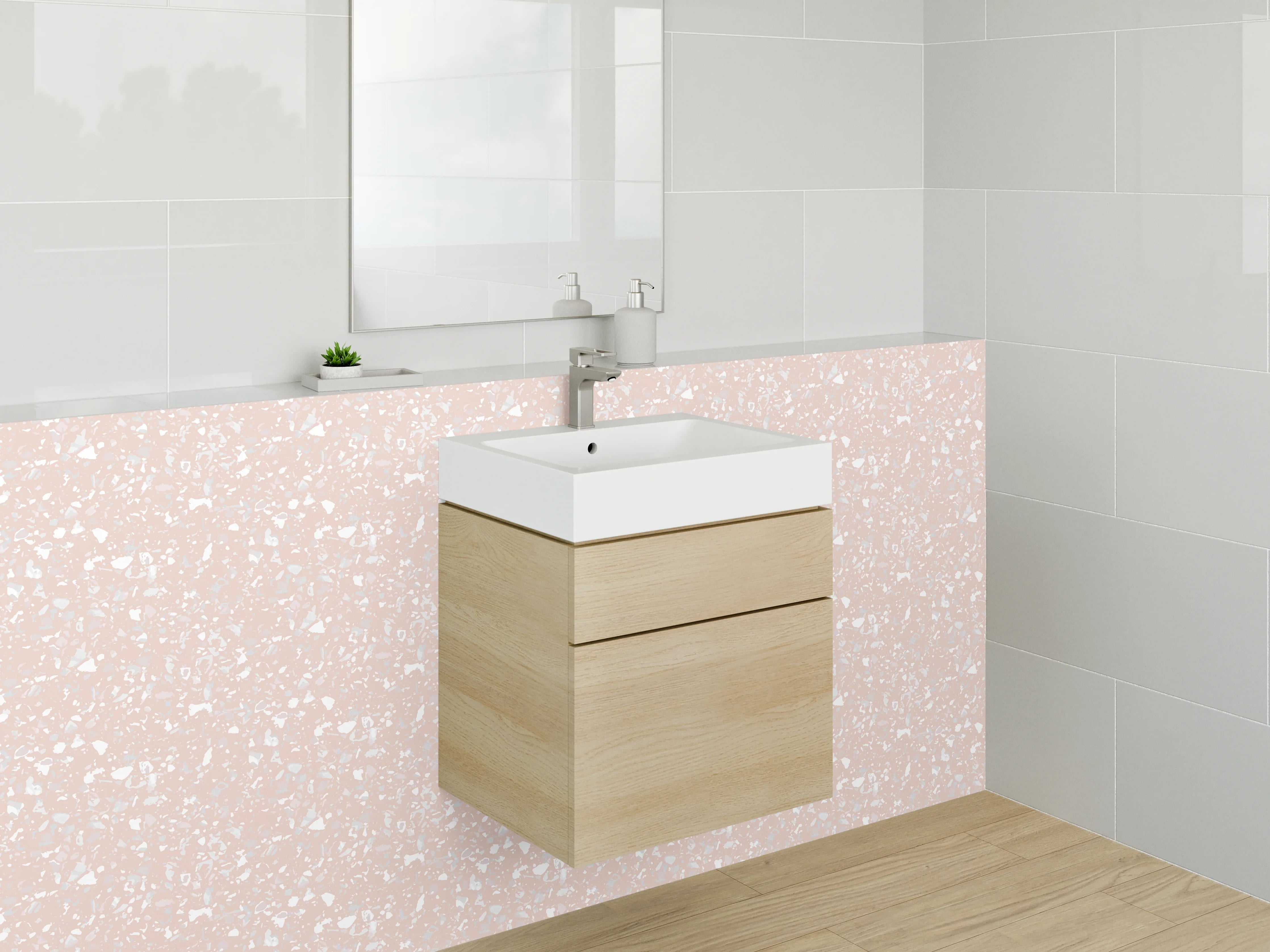 Waschbecken-Rückwand - Zartes florales Muster Rosa Weiß