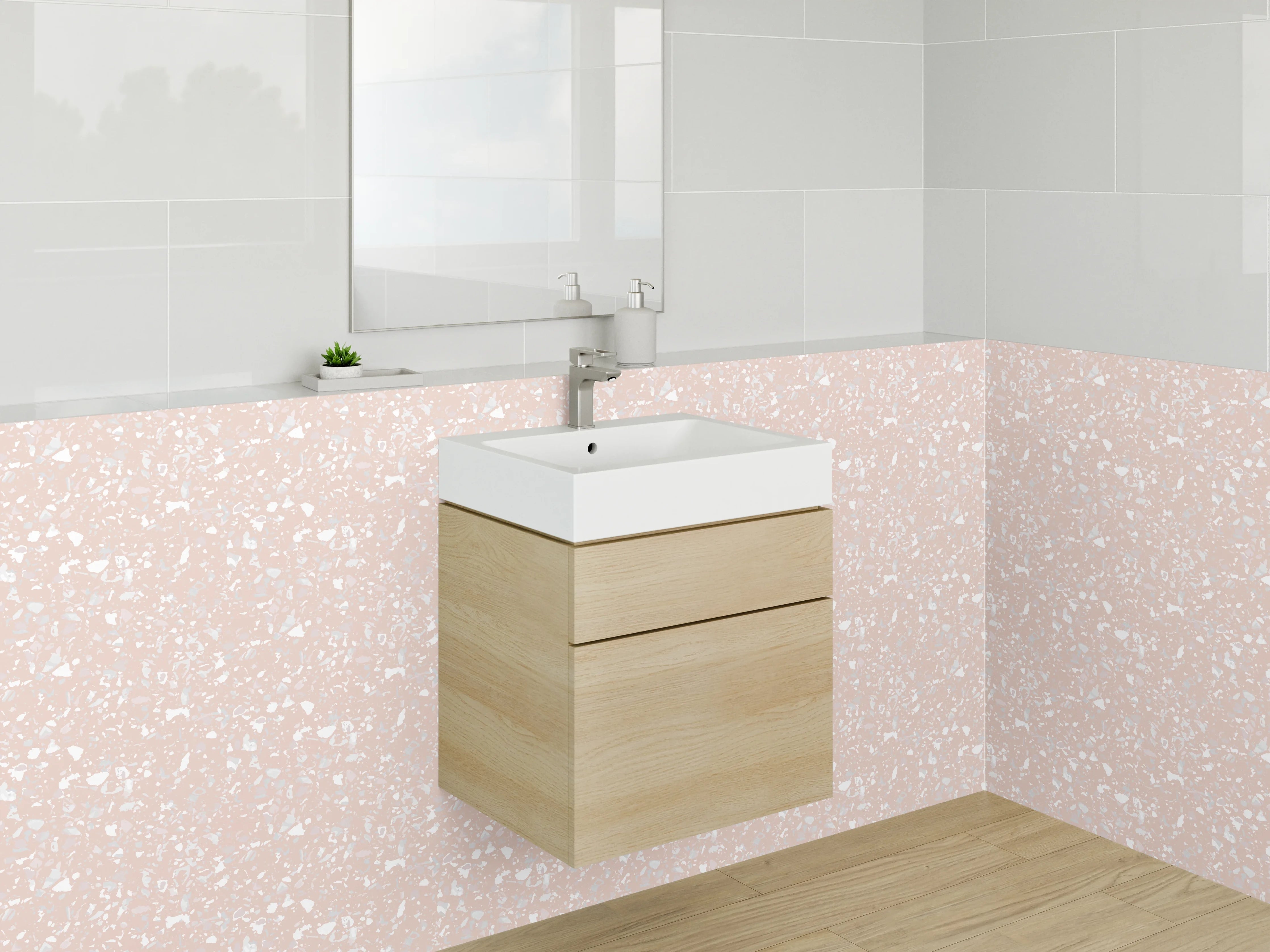 Waschbecken-Rückwand - Zartes florales Muster Rosa Weiß