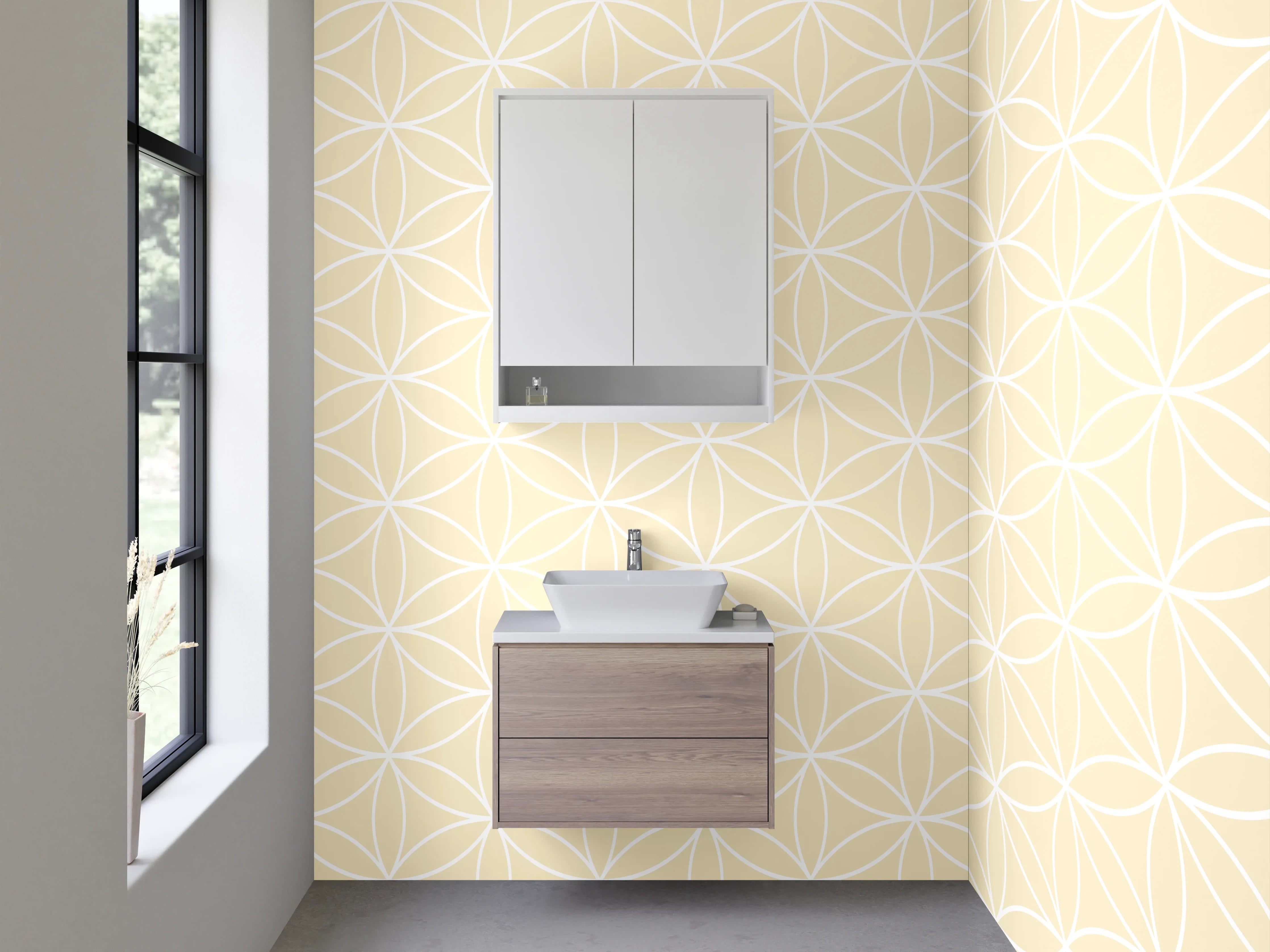 Waschbecken-Rückwand - Zartes geometrisches Muster Beige