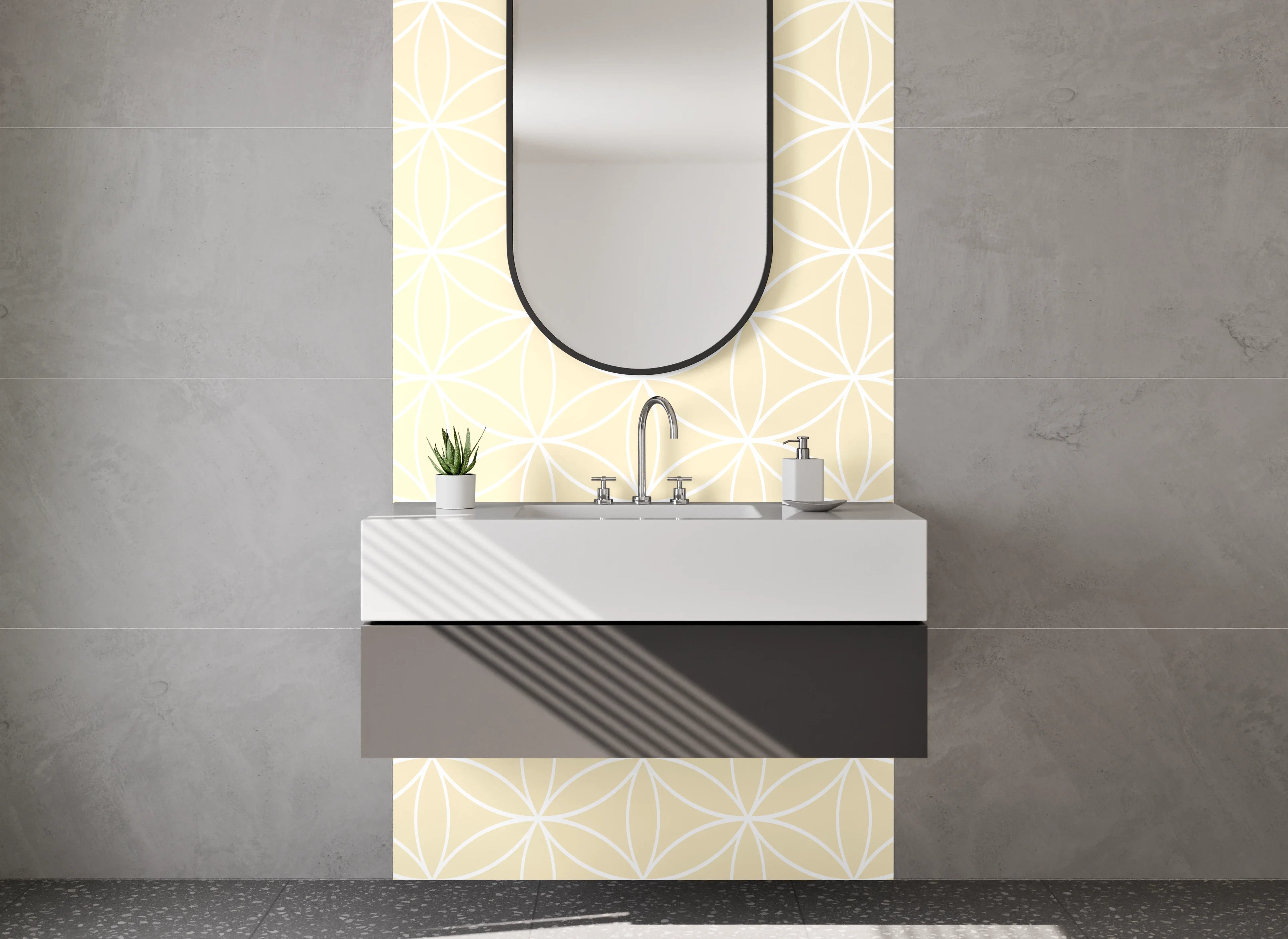 Waschbecken-Rückwand - Zartes geometrisches Muster Beige