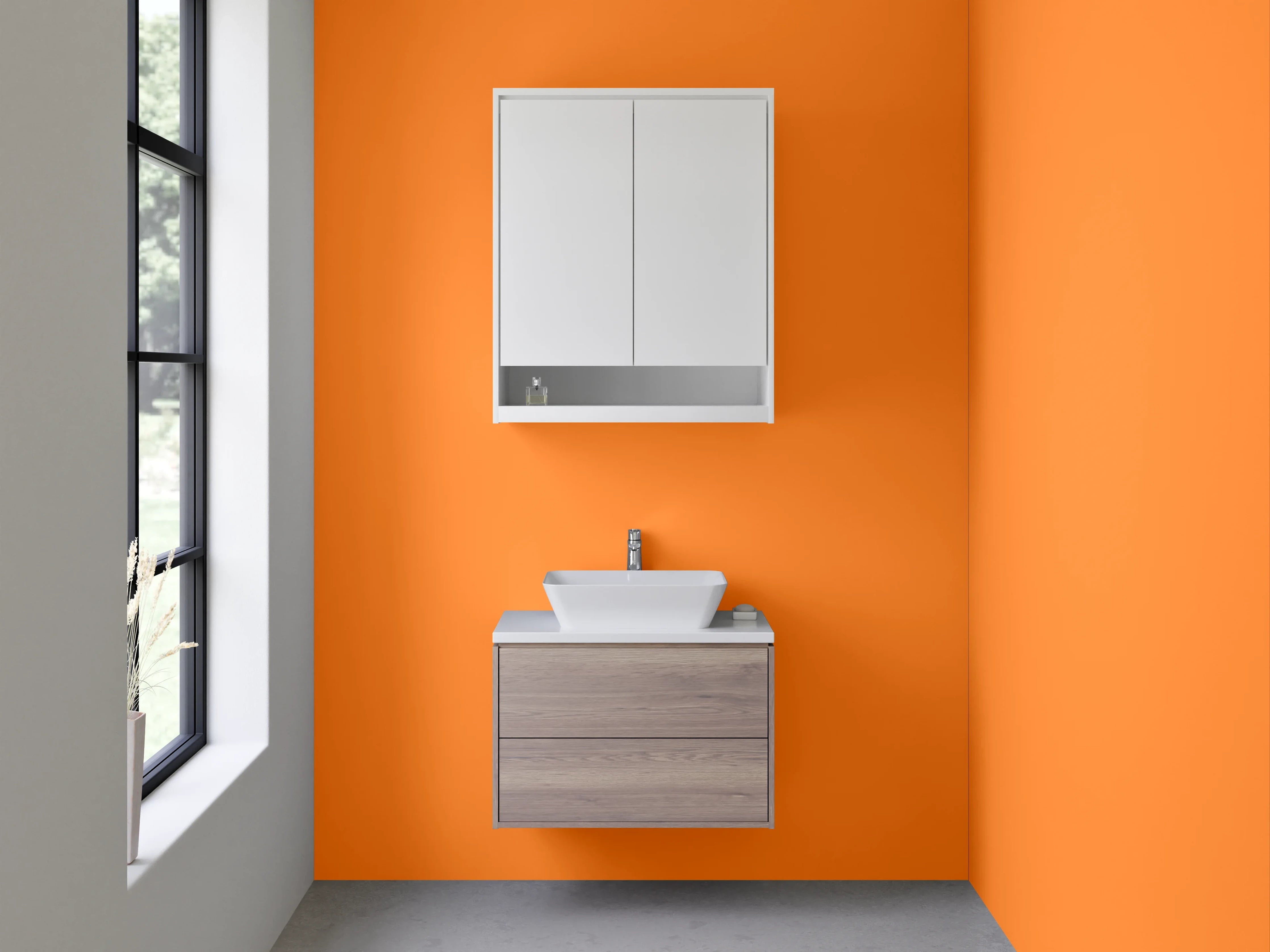 Waschbecken-Rückwand - Zartgrau trifft Blassorange Eleganz