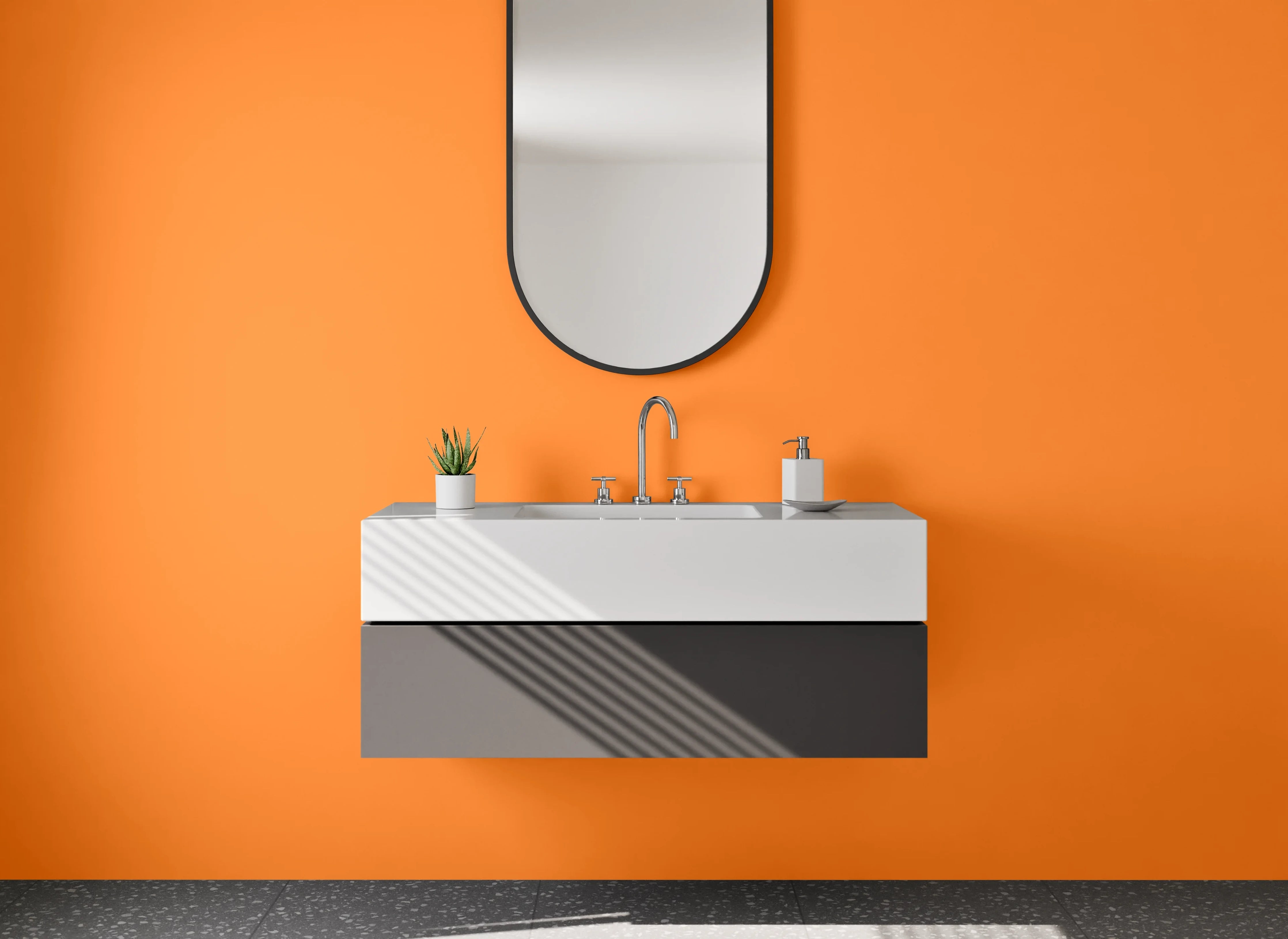 Waschbecken-Rückwand - Zartgrau trifft Blassorange Eleganz
