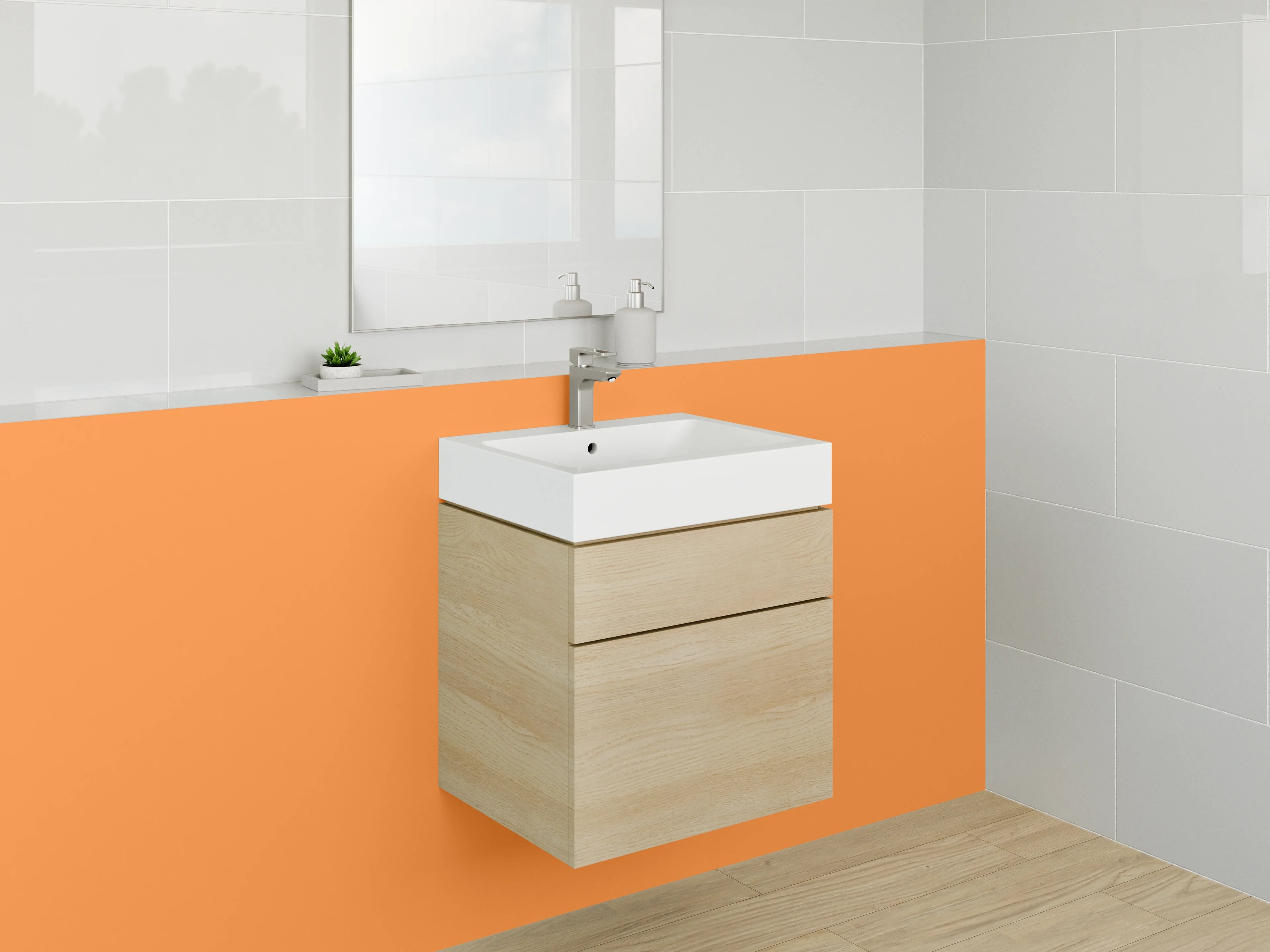 Waschbecken-Rückwand - Zartgrau trifft Blassorange Eleganz