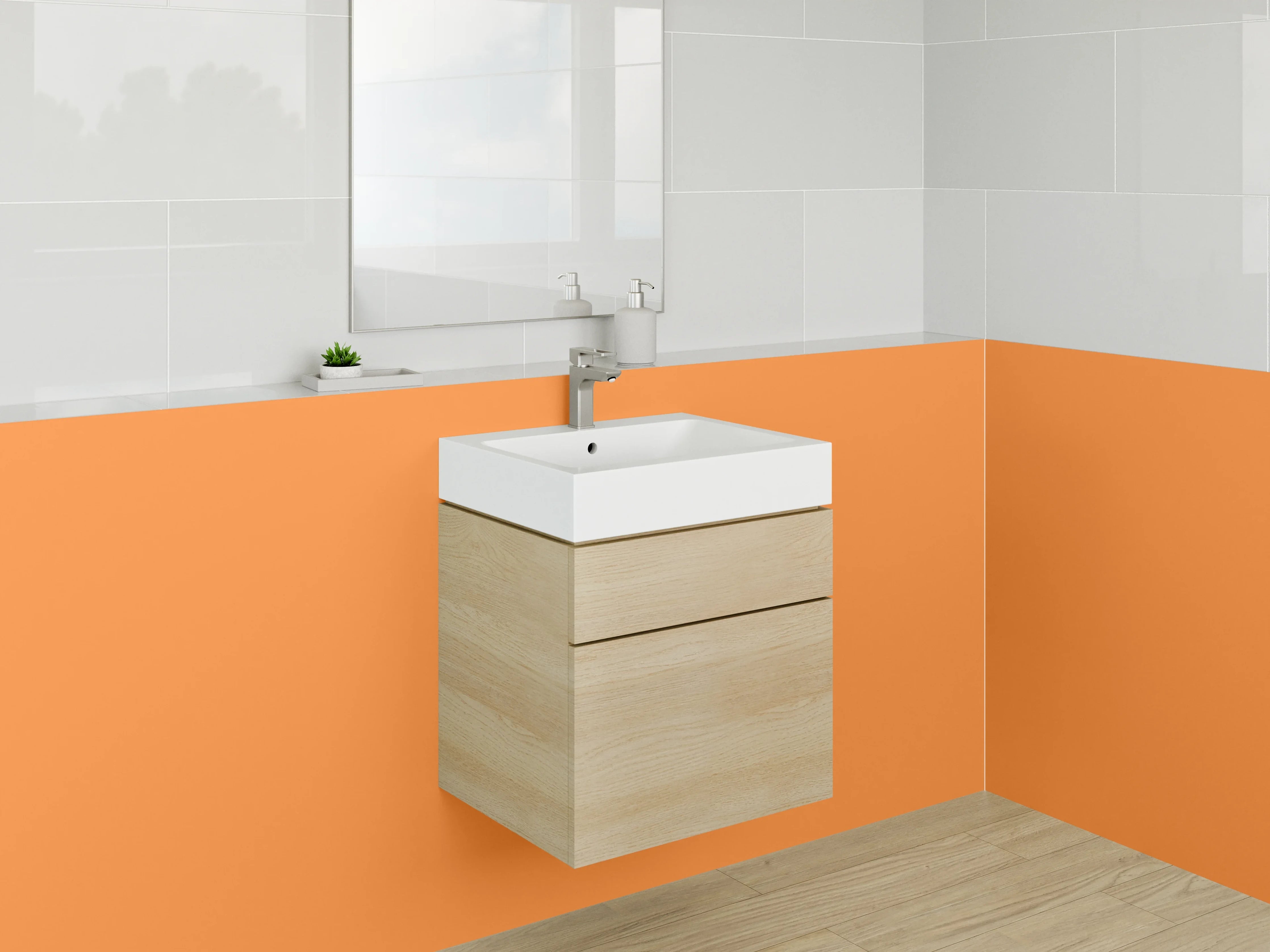 Waschbecken-Rückwand - Zartgrau trifft Blassorange Eleganz