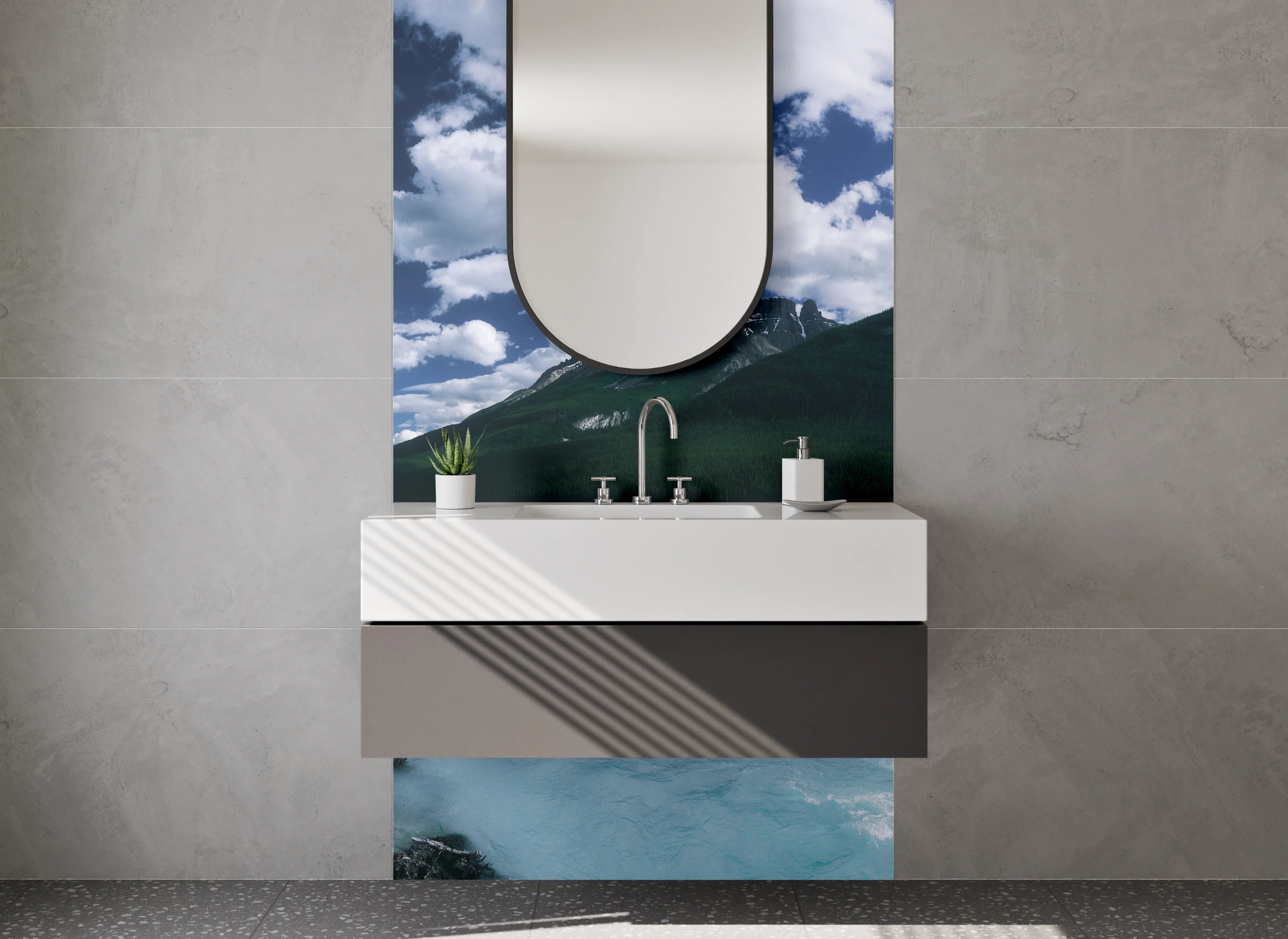 Waschbecken-Rückwand - Zeitlose Grauton-Wand für dein Badezimmer
