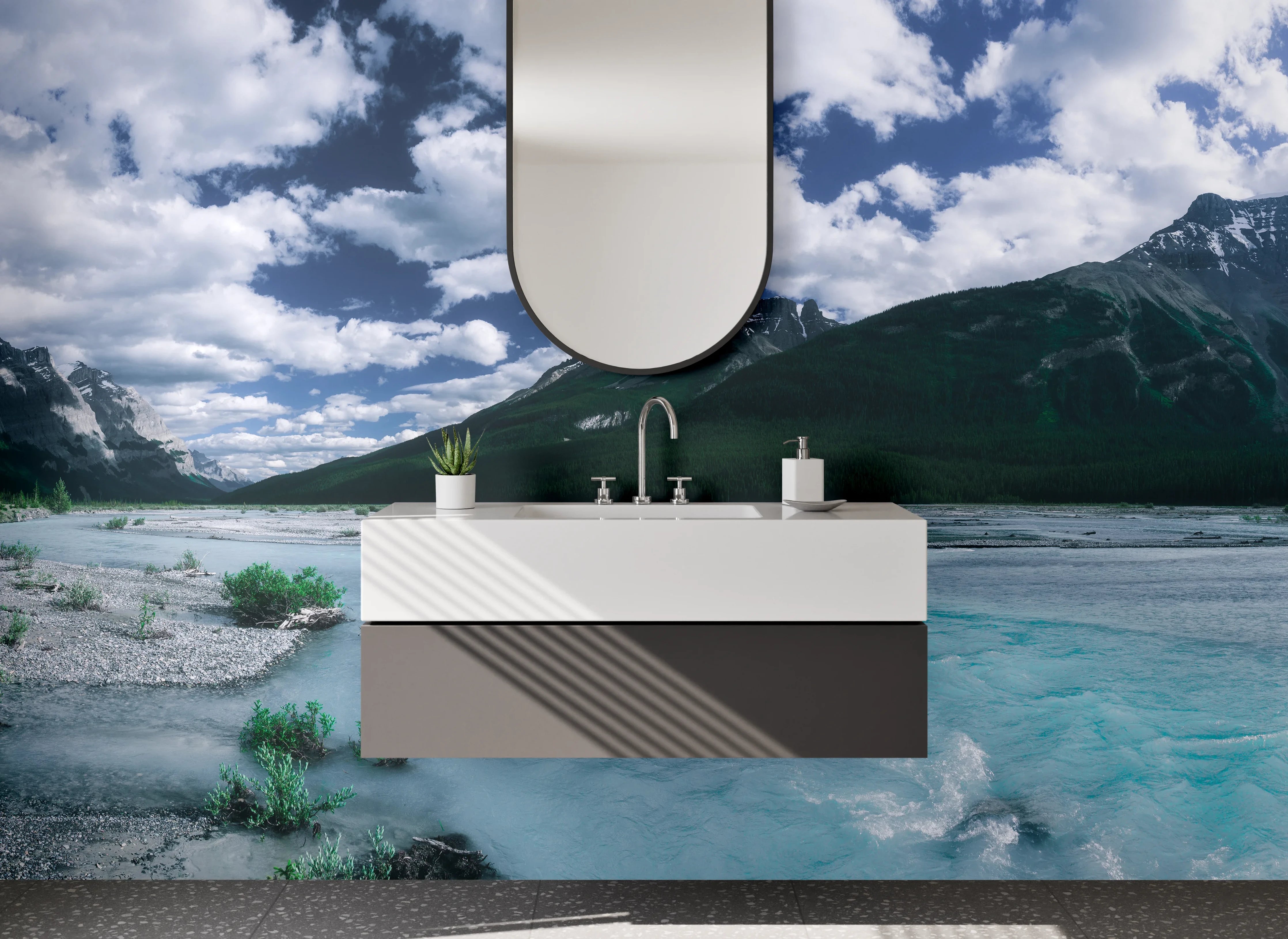 Waschbecken-Rückwand - Zeitlose Grauton-Wand für dein Badezimmer