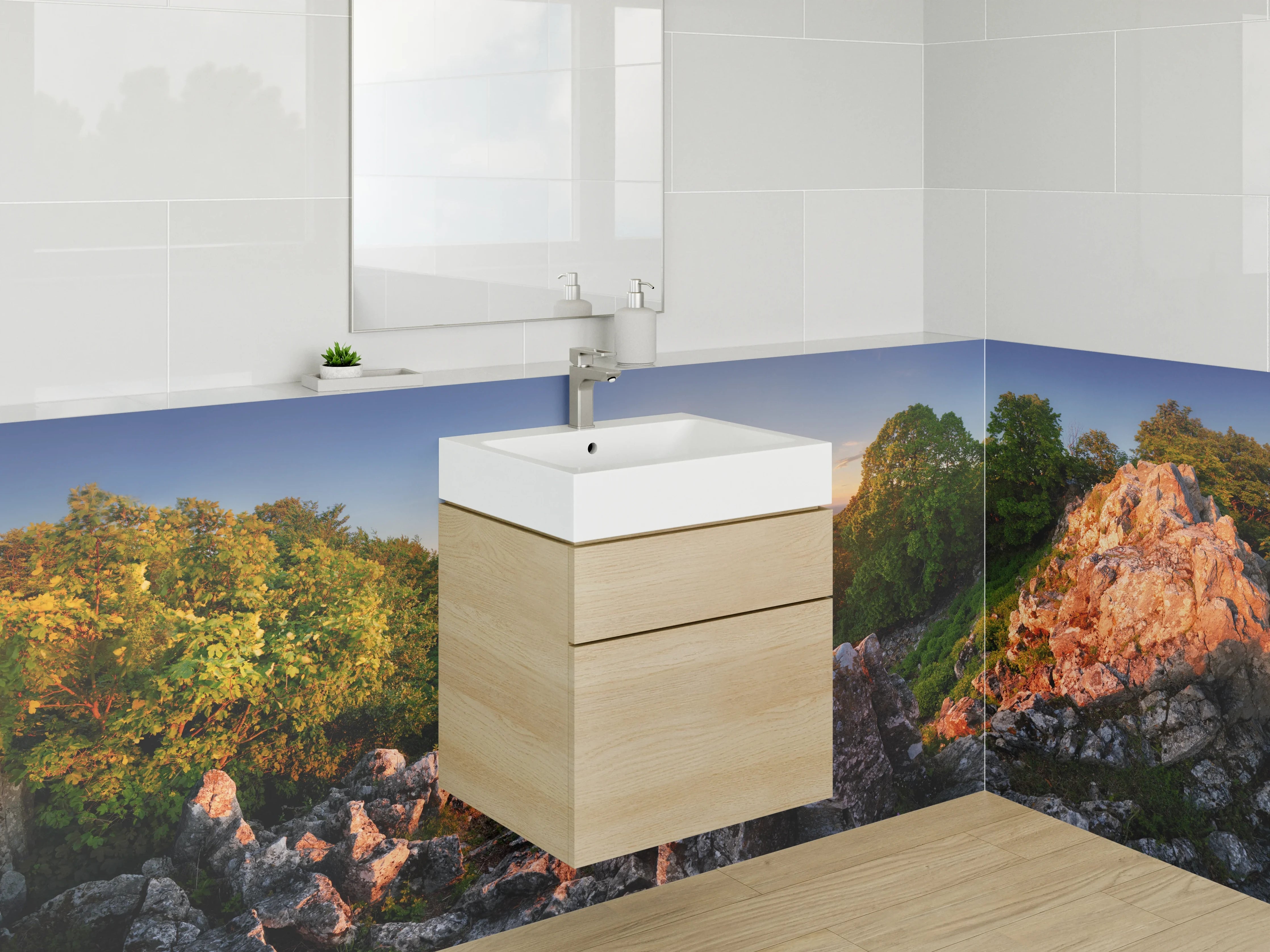 Waschbecken-Rückwand - Zeitlose Grauwaffen für Waschräume