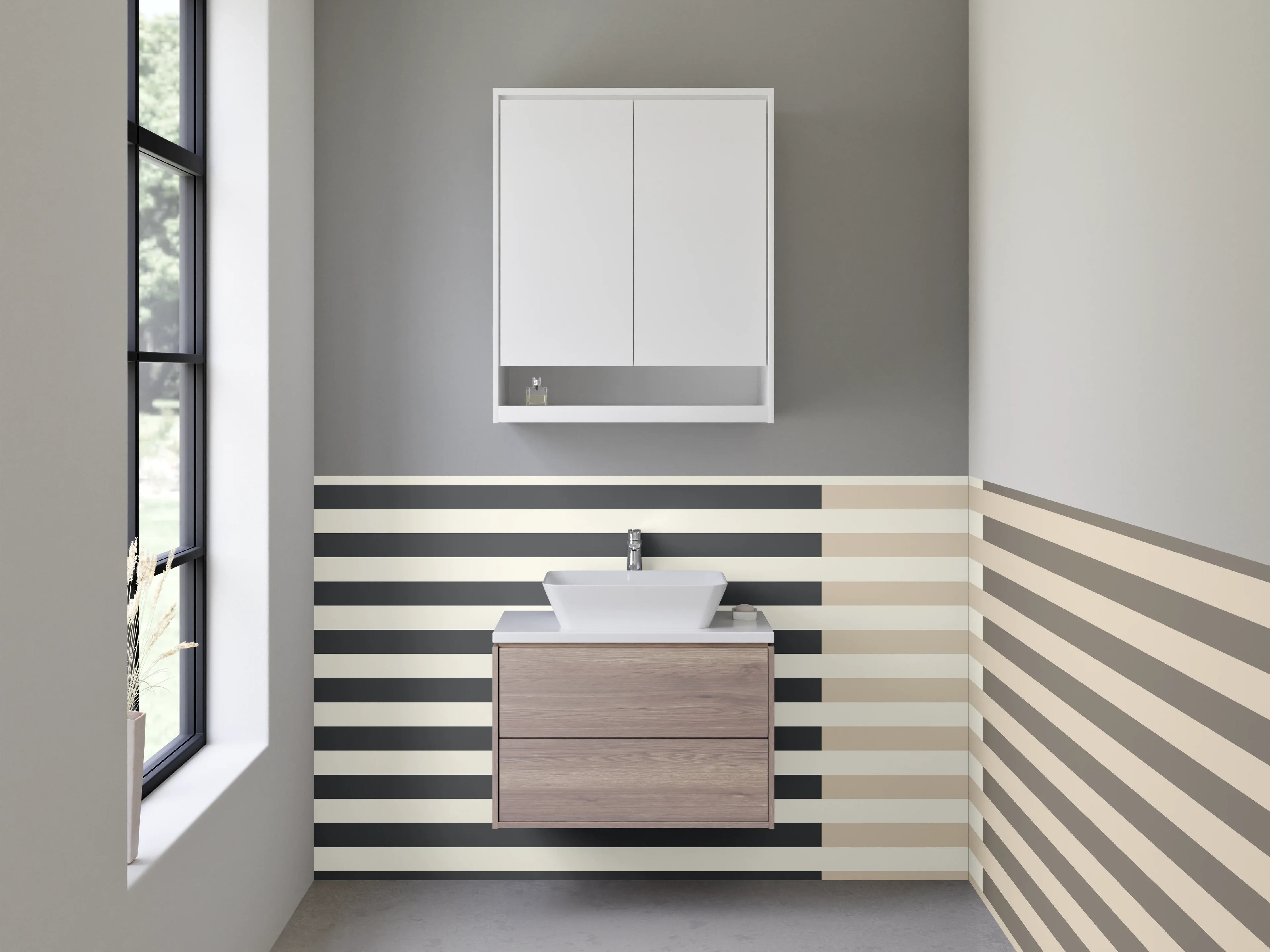 Waschbecken-Rückwand - Zeitlose Streifen in neutralen Tönen