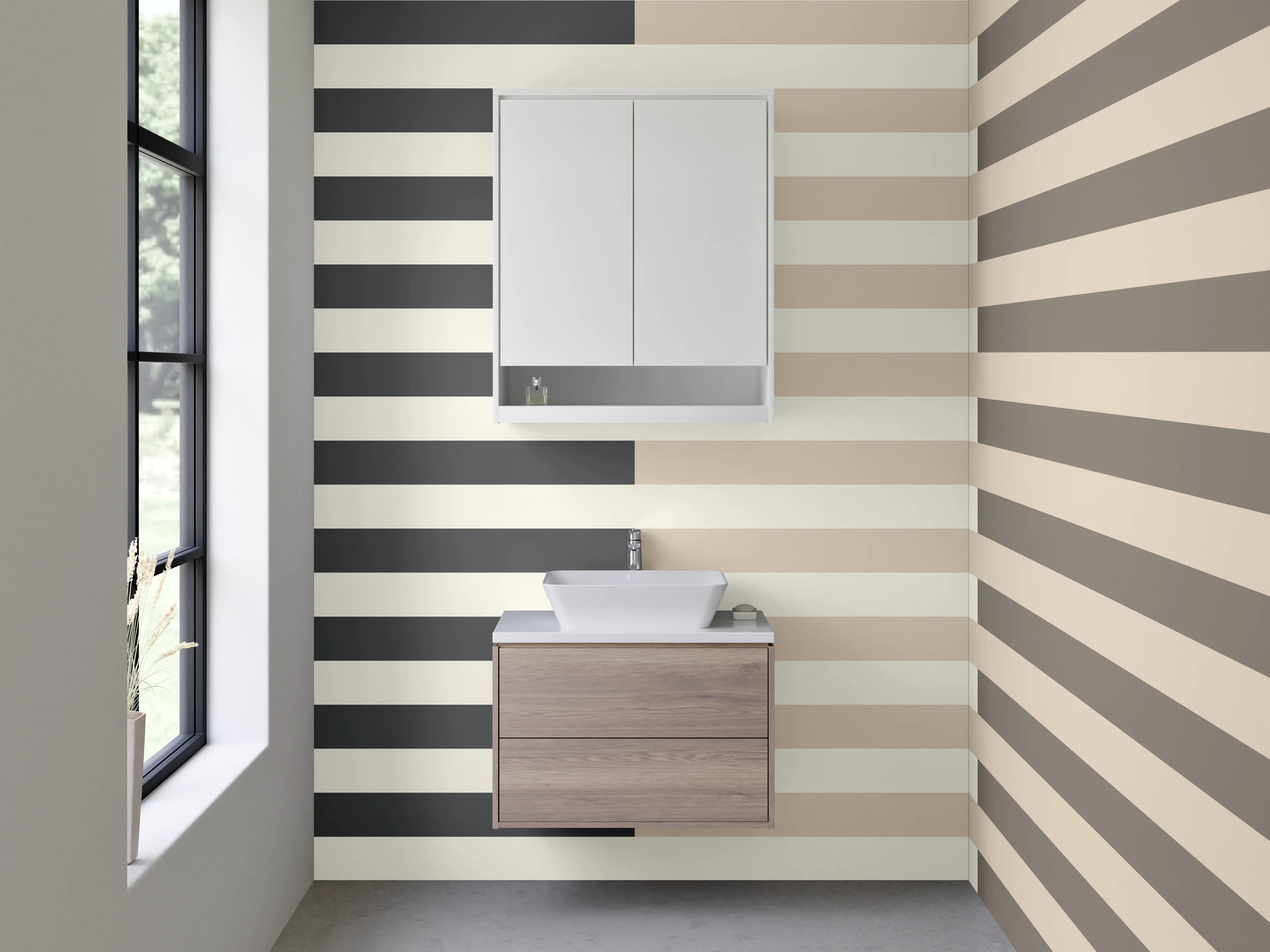 Waschbecken-Rückwand - Zeitlose Streifen in neutralen Tönen