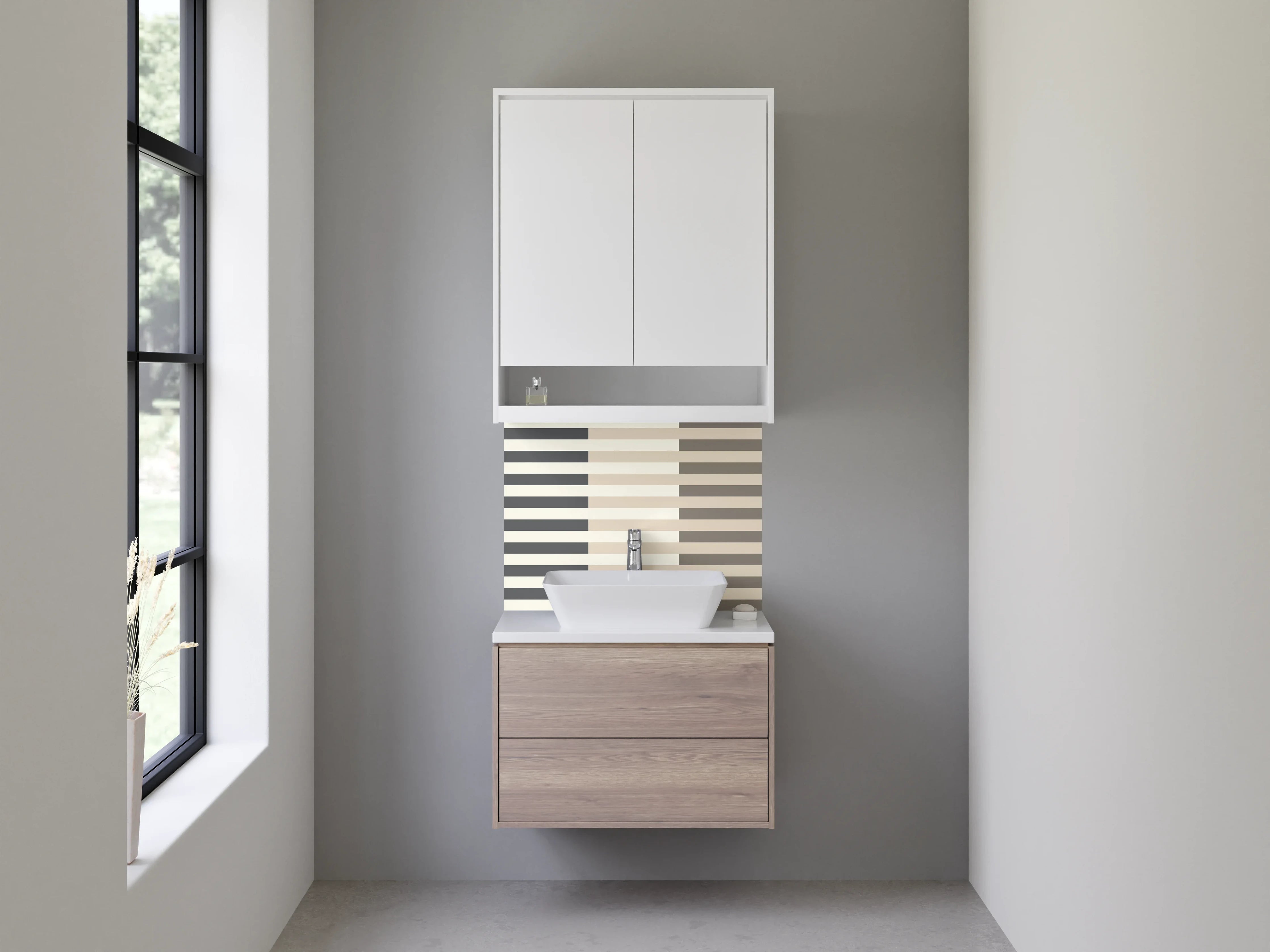 Waschbecken-Rückwand - Zeitlose Streifen in neutralen Tönen