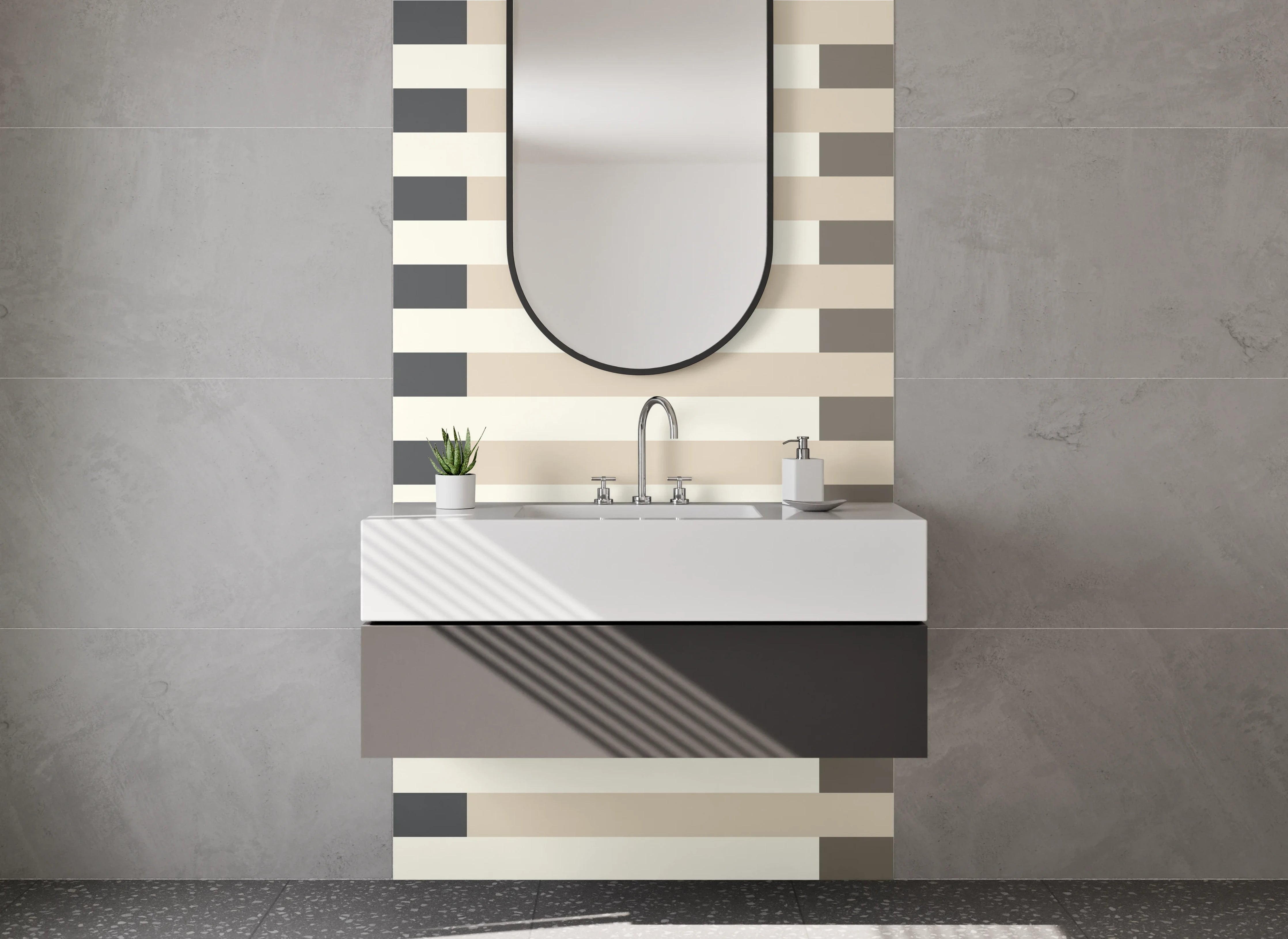 Waschbecken-Rückwand - Zeitlose Streifen in neutralen Tönen