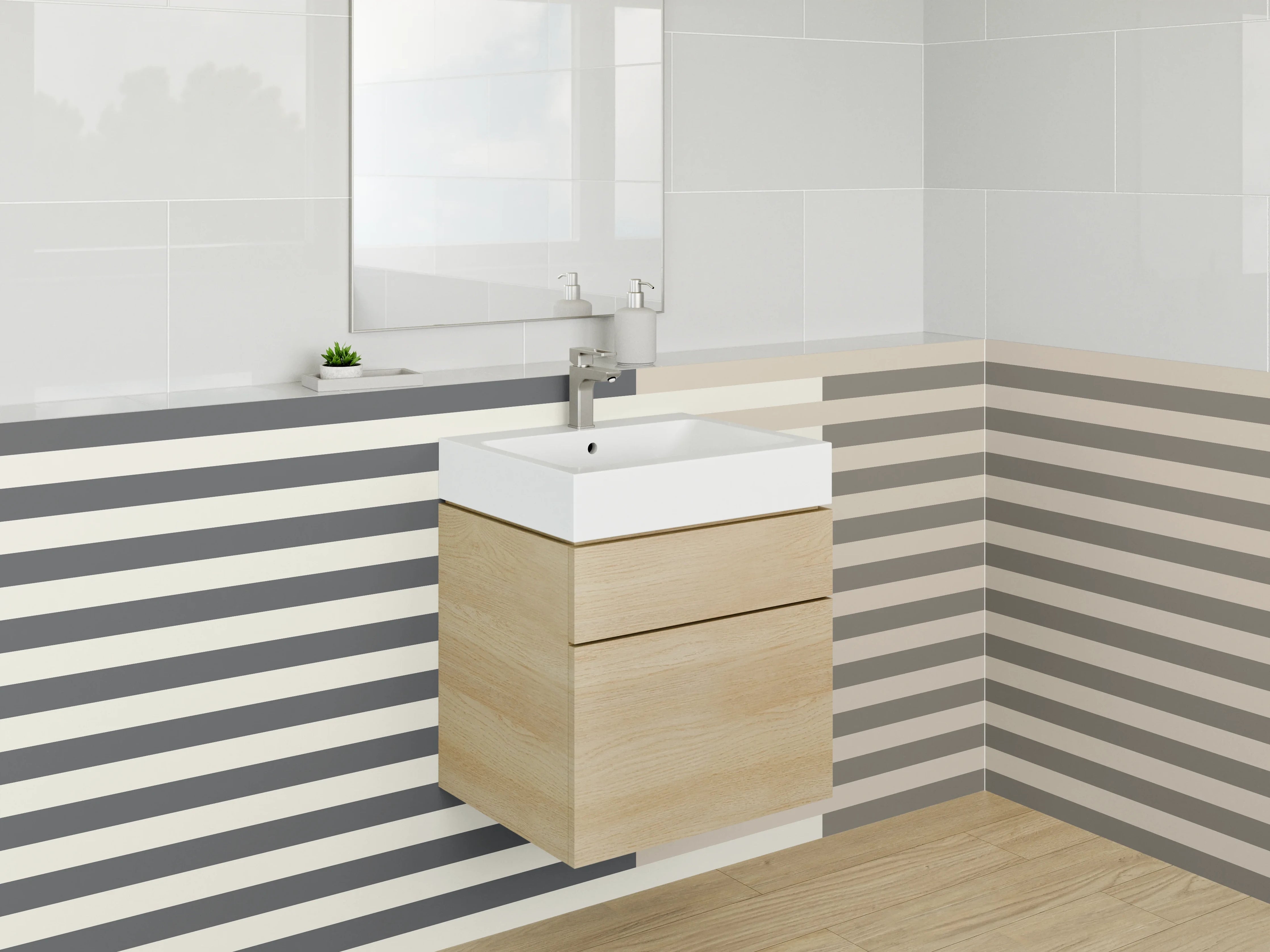 Waschbecken-Rückwand - Zeitlose Streifen in neutralen Tönen