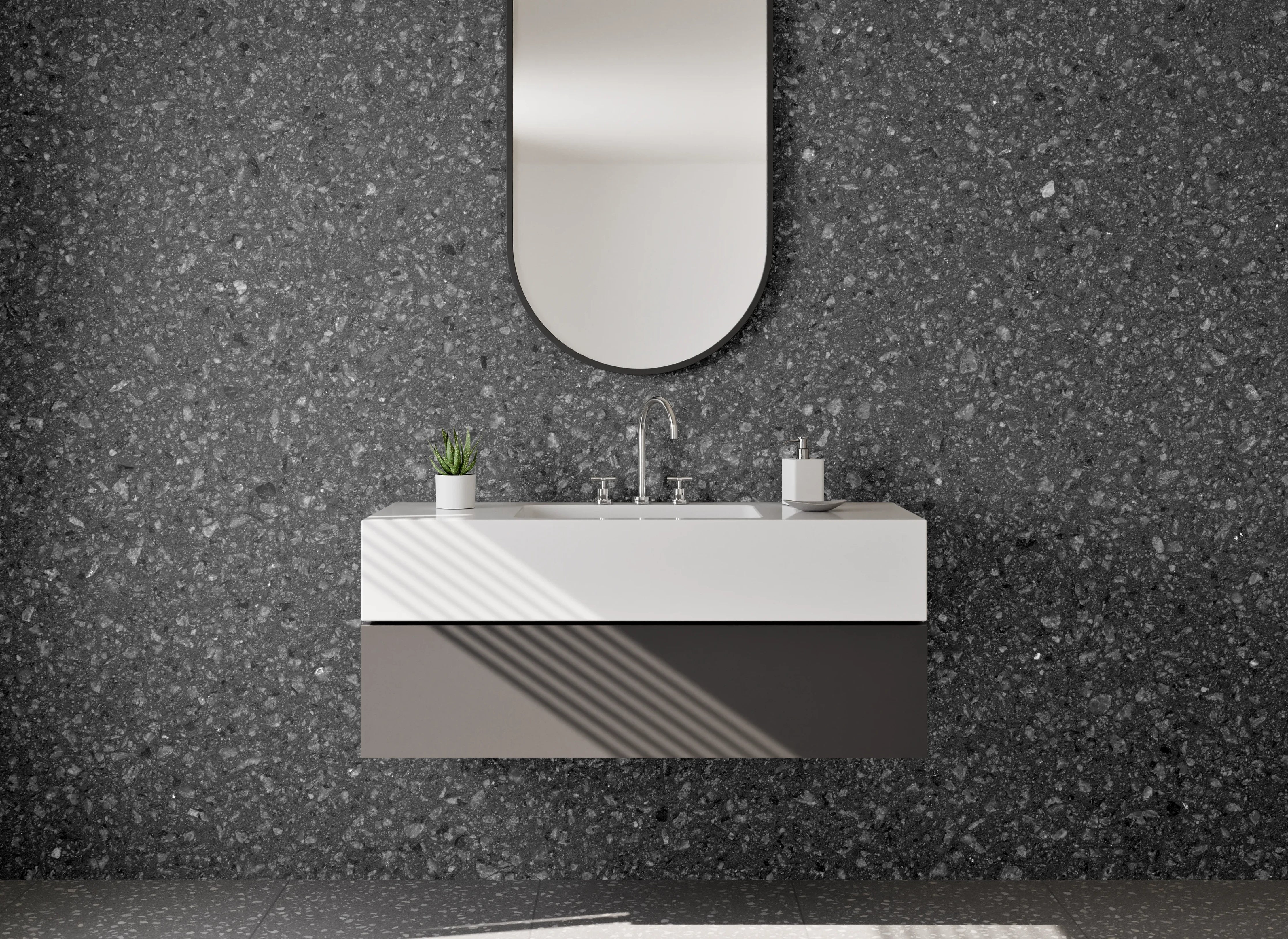 Waschbecken-Rückwand - Zeitloser schwarzer Granit-Look