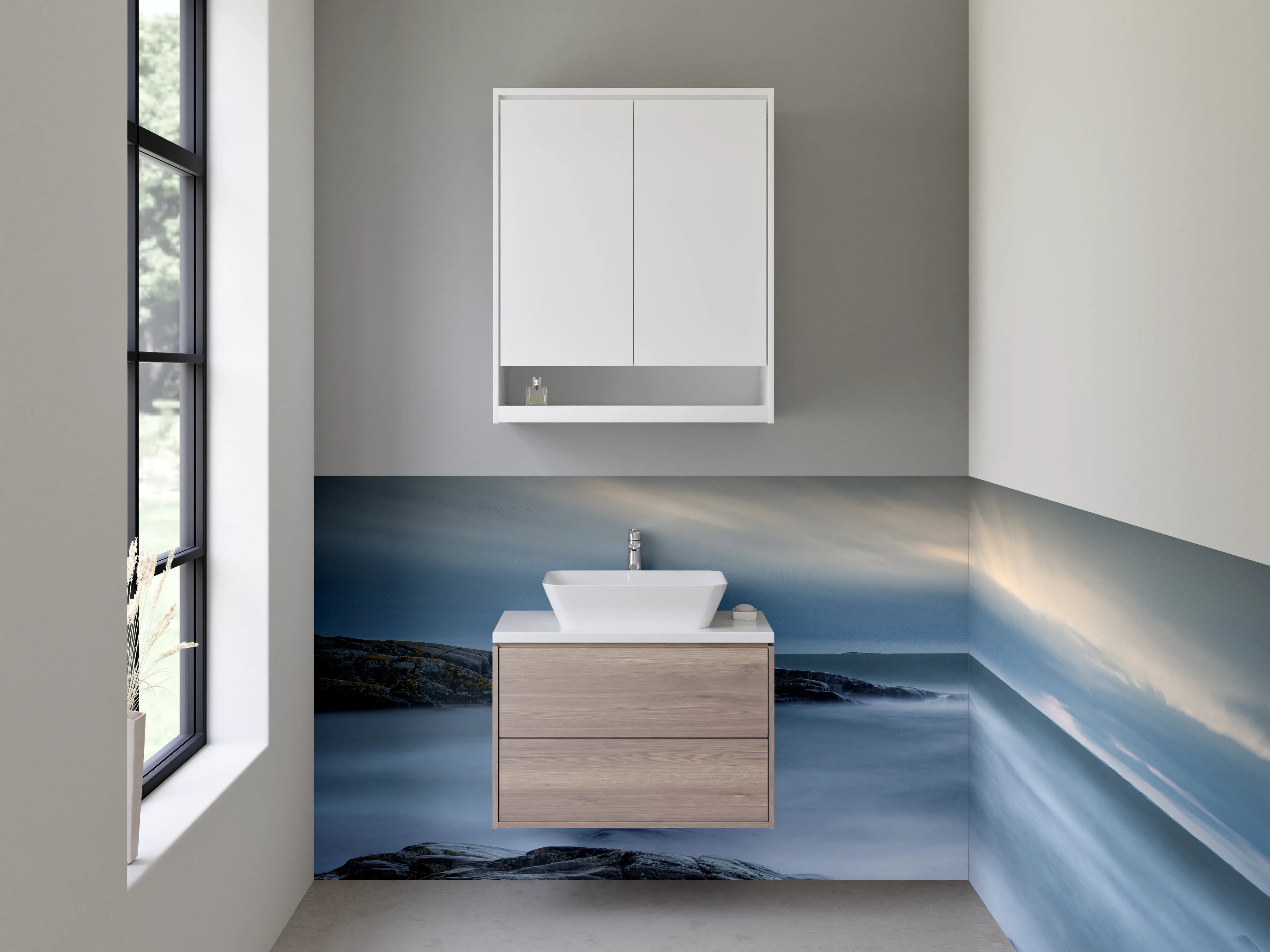 Waschbecken-Rückwand - Zeitloses Grauwaschbecken-Design
