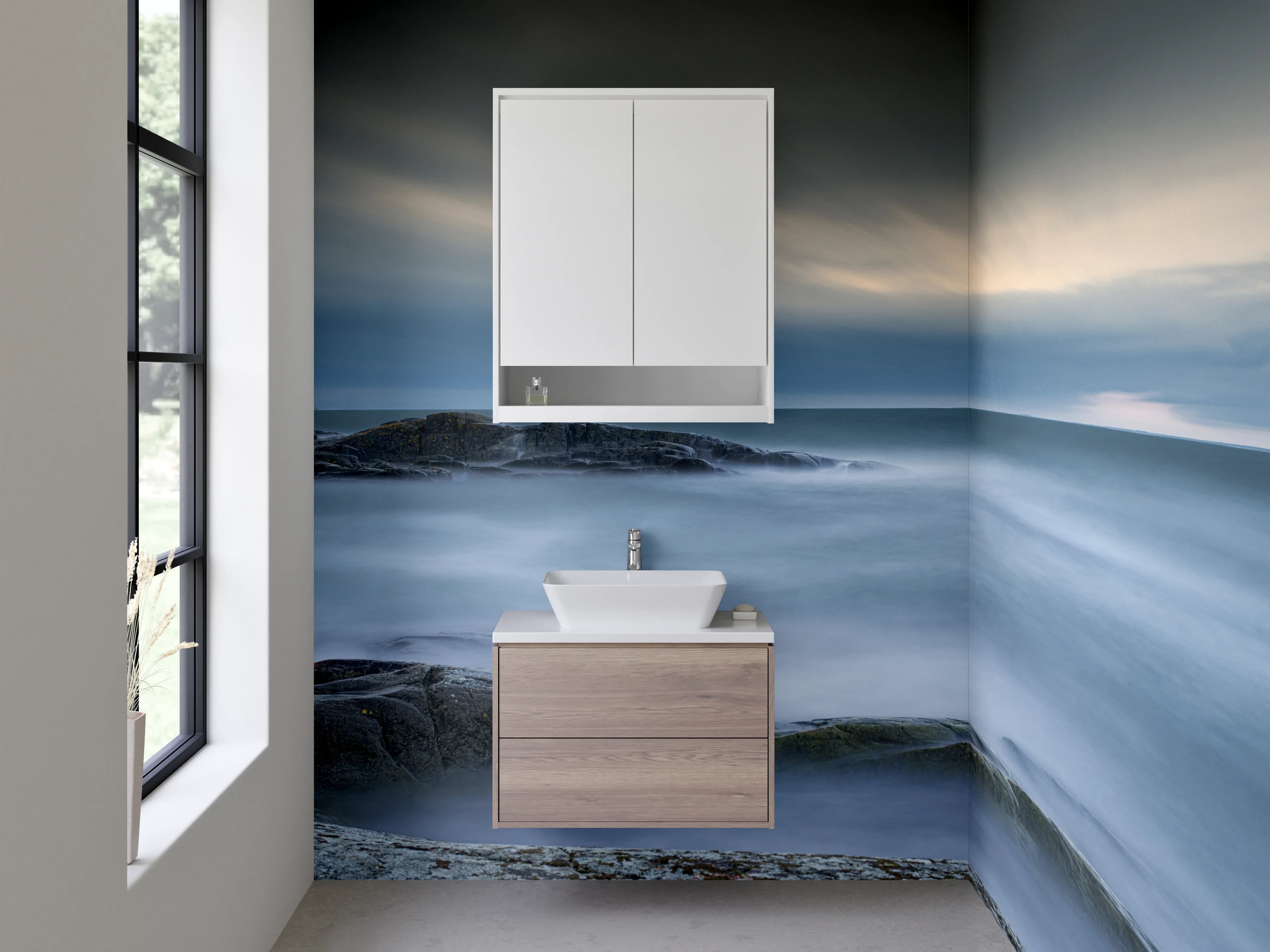 Waschbecken-Rückwand - Zeitloses Grauwaschbecken-Design