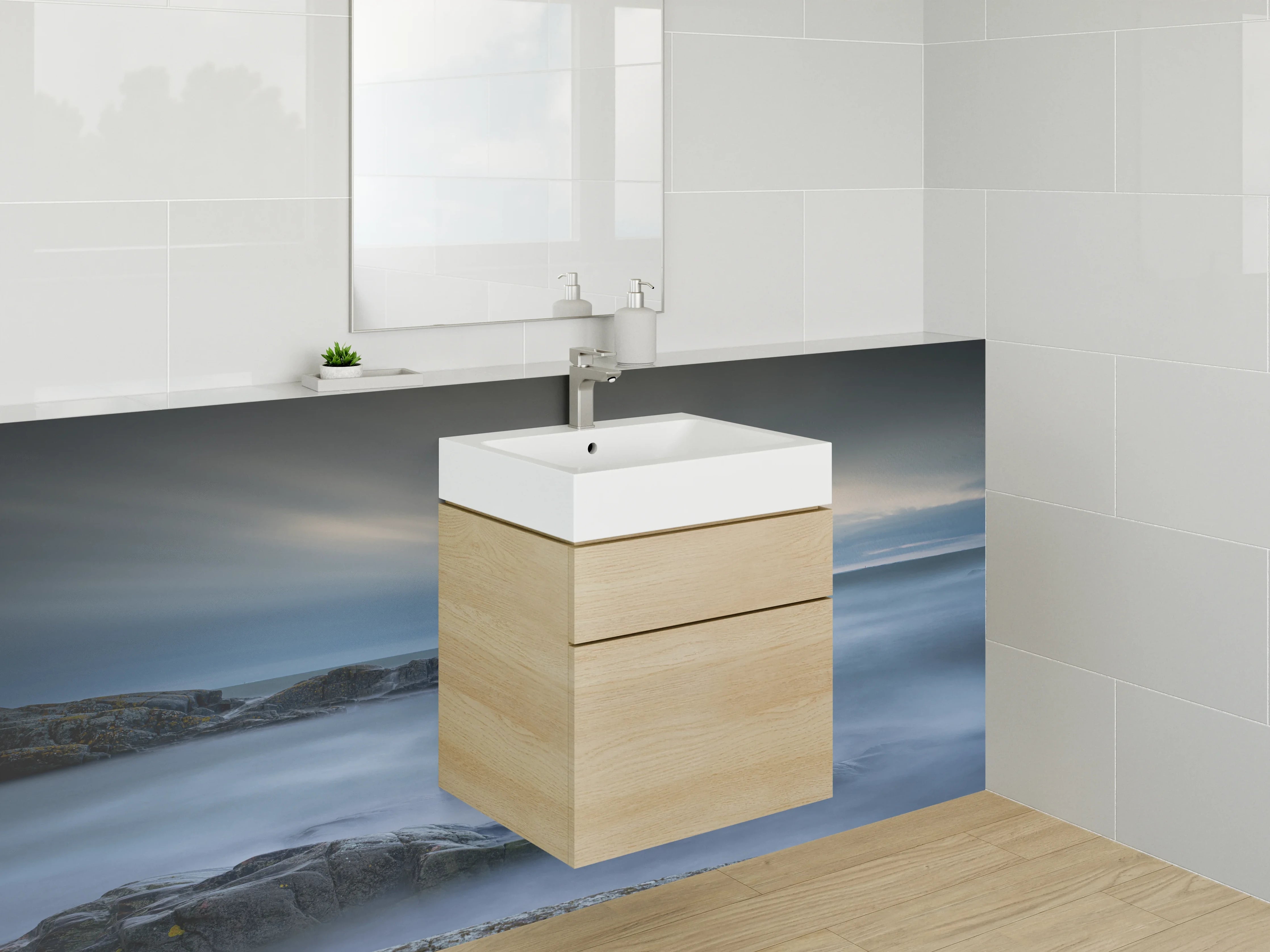 Waschbecken-Rückwand - Zeitloses Grauwaschbecken-Design