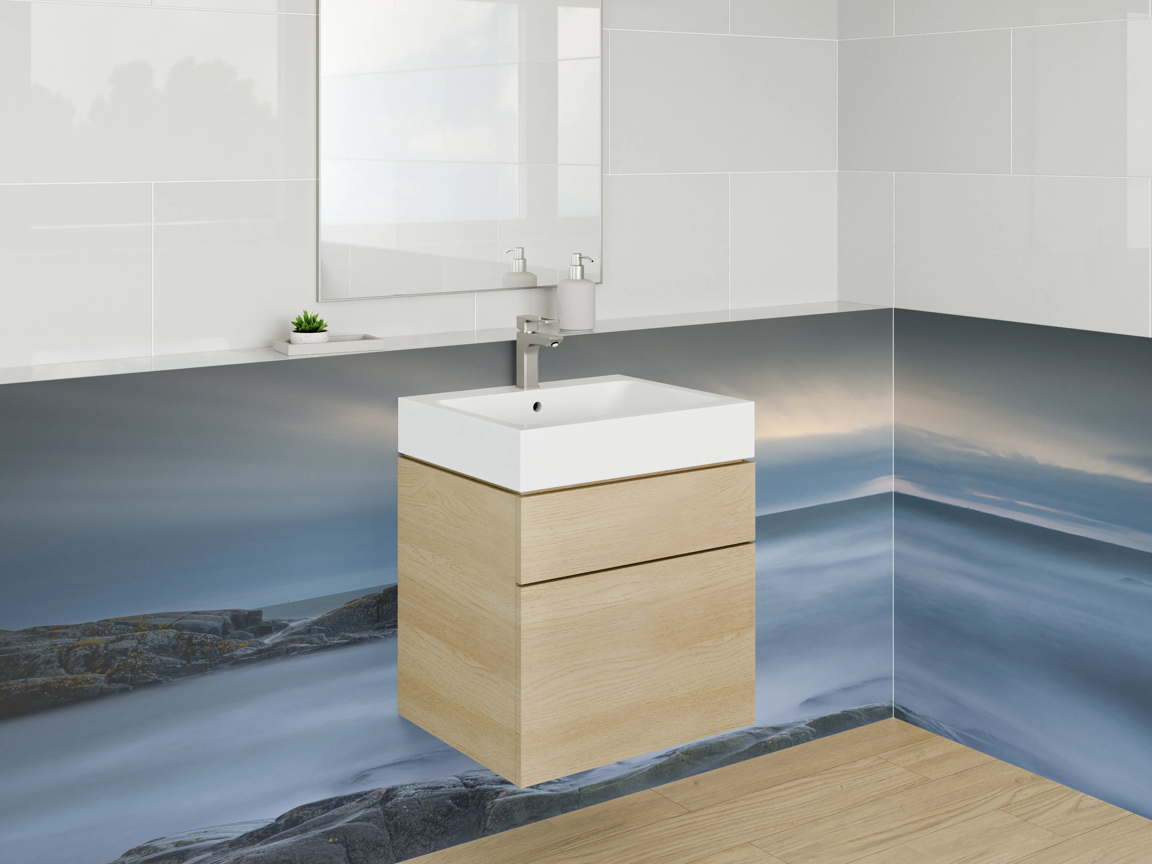 Waschbecken-Rückwand - Zeitloses Grauwaschbecken-Design