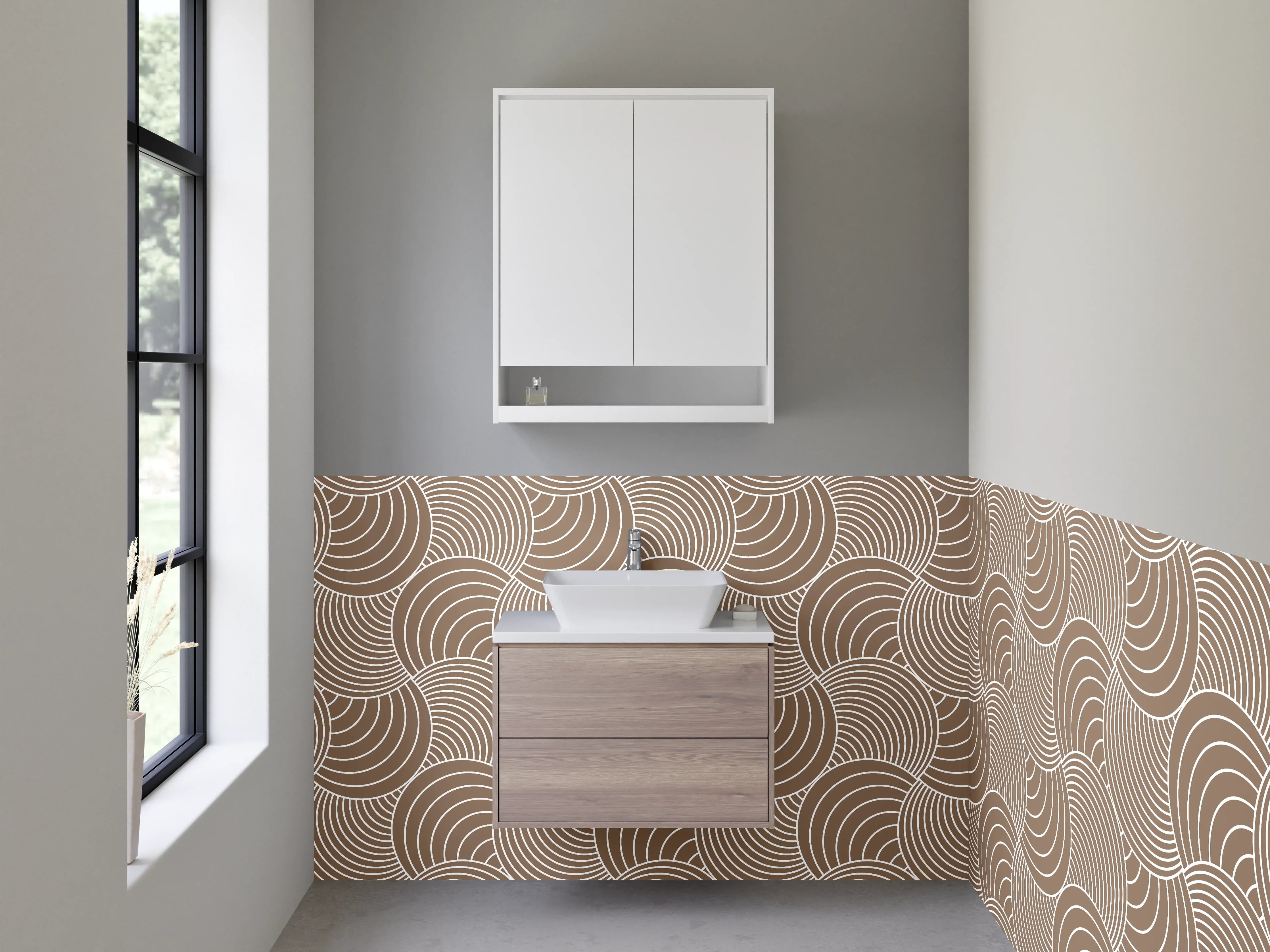 Waschbecken-Rückwand - Zen-Wellen in Grau und Creme