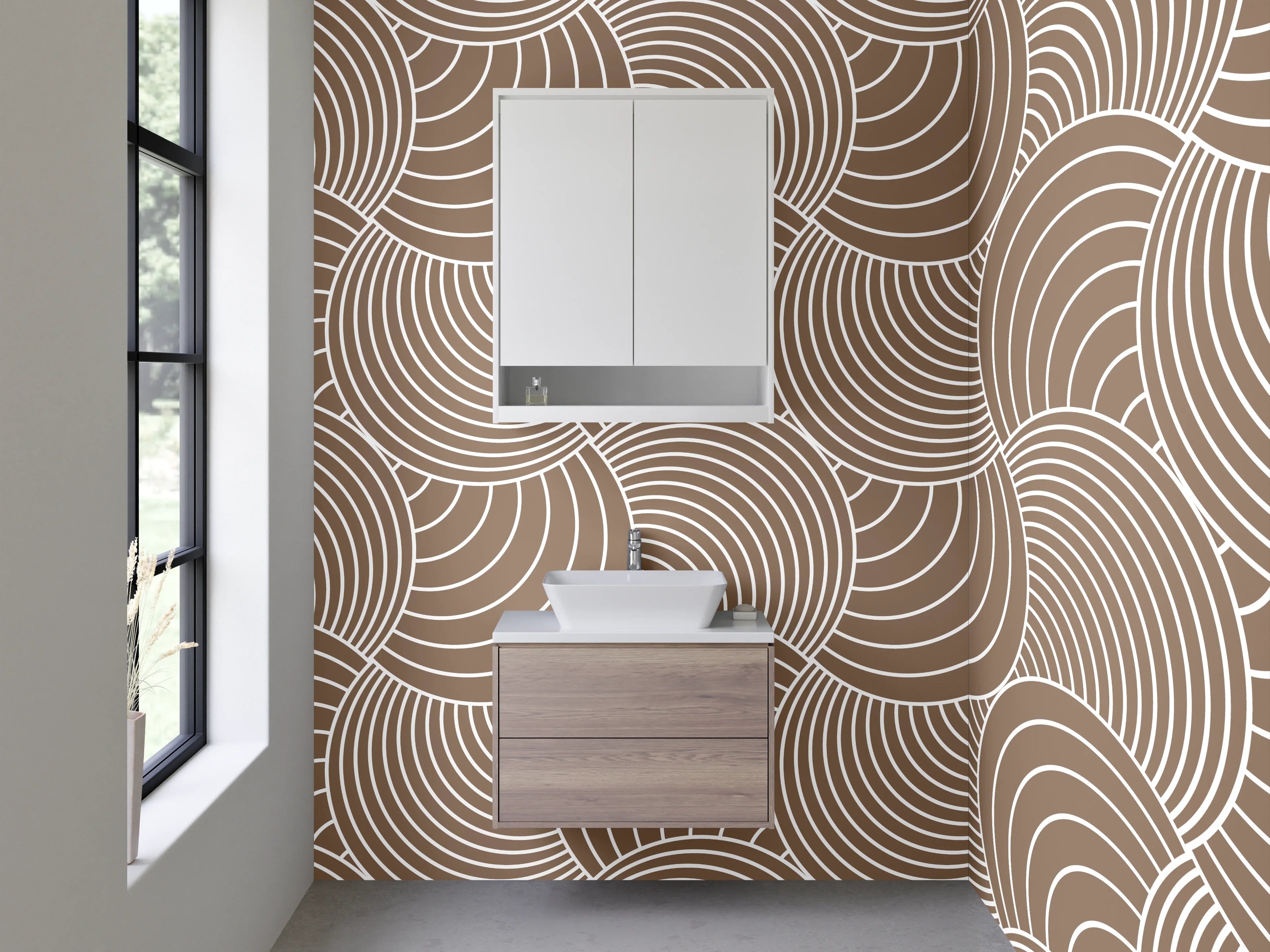 Waschbecken-Rückwand - Zen-Wellen in Grau und Creme