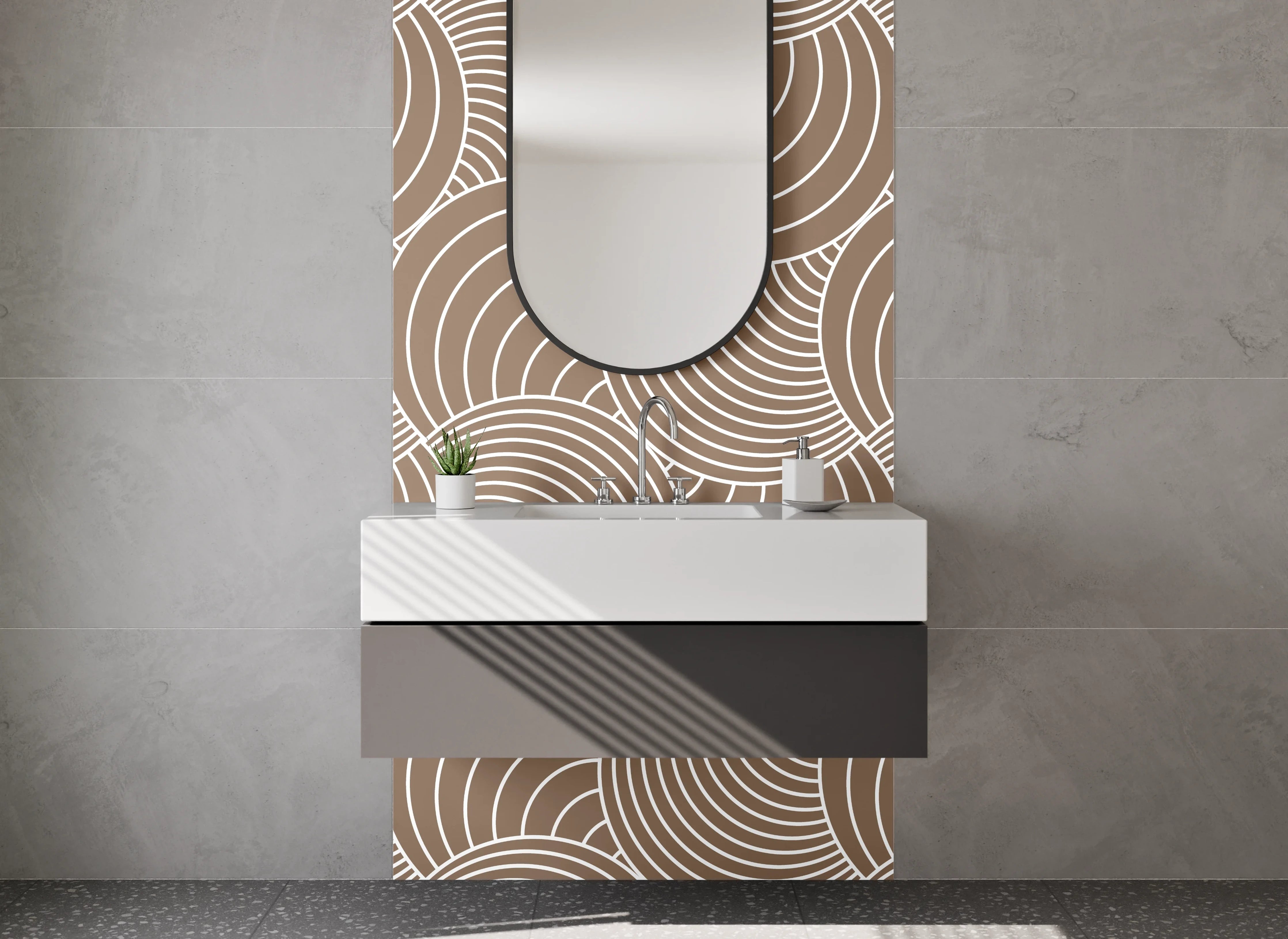 Waschbecken-Rückwand - Zen-Wellen in Grau und Creme