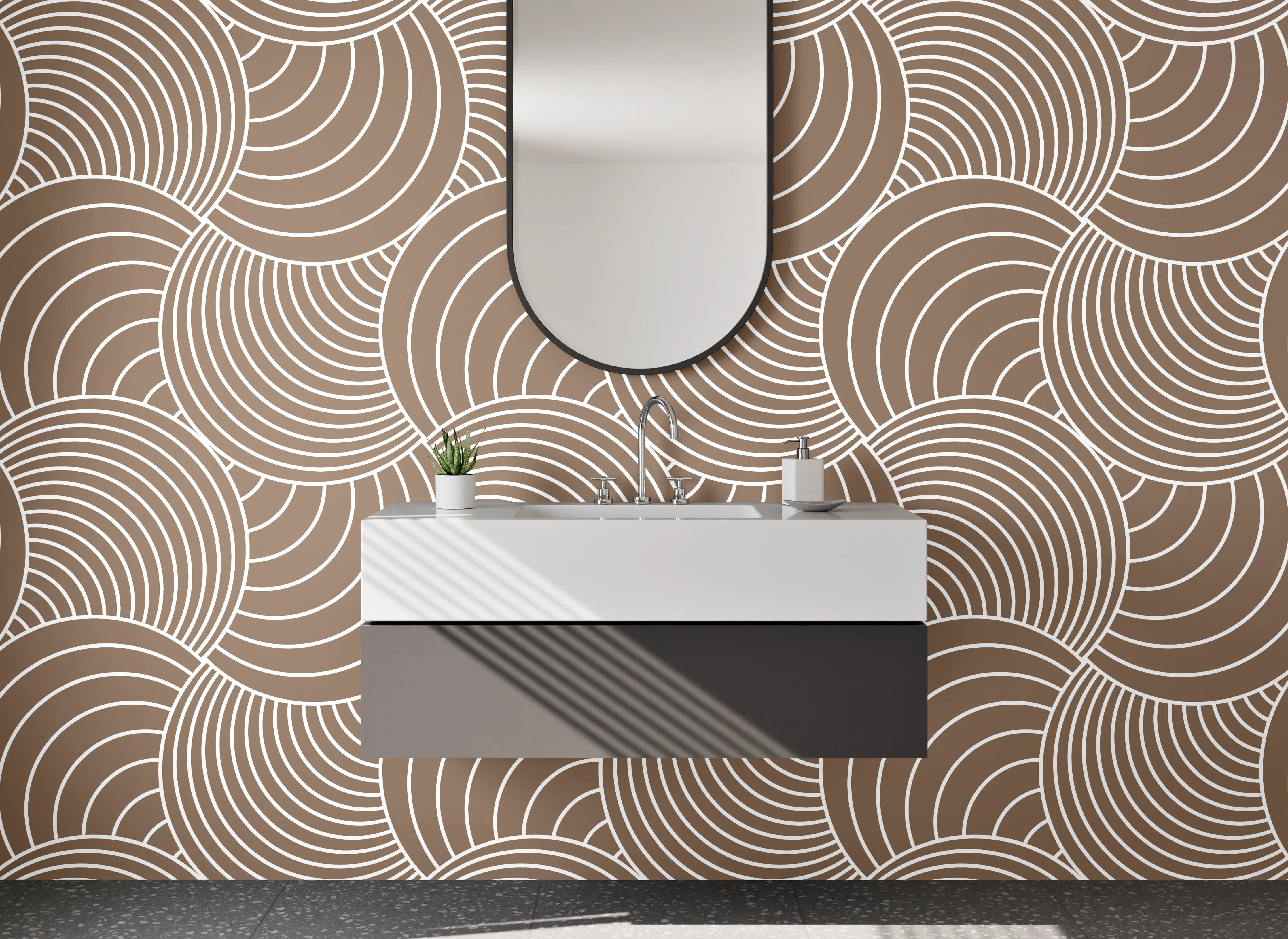 Waschbecken-Rückwand - Zen-Wellen in Grau und Creme