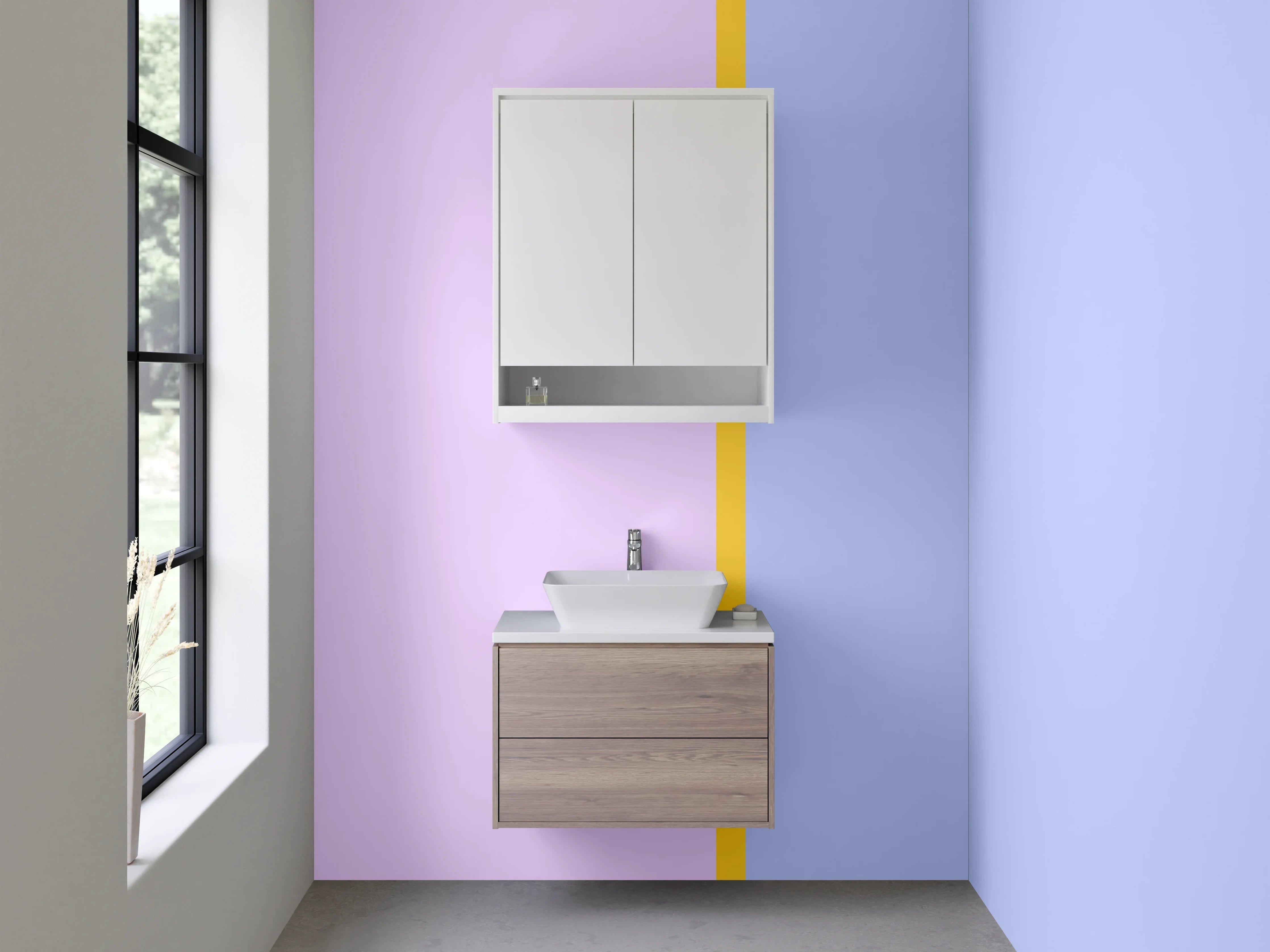 Waschbecken-Rückwand - Zwei Pastellfarbene Flächen mit schmalem Streifen