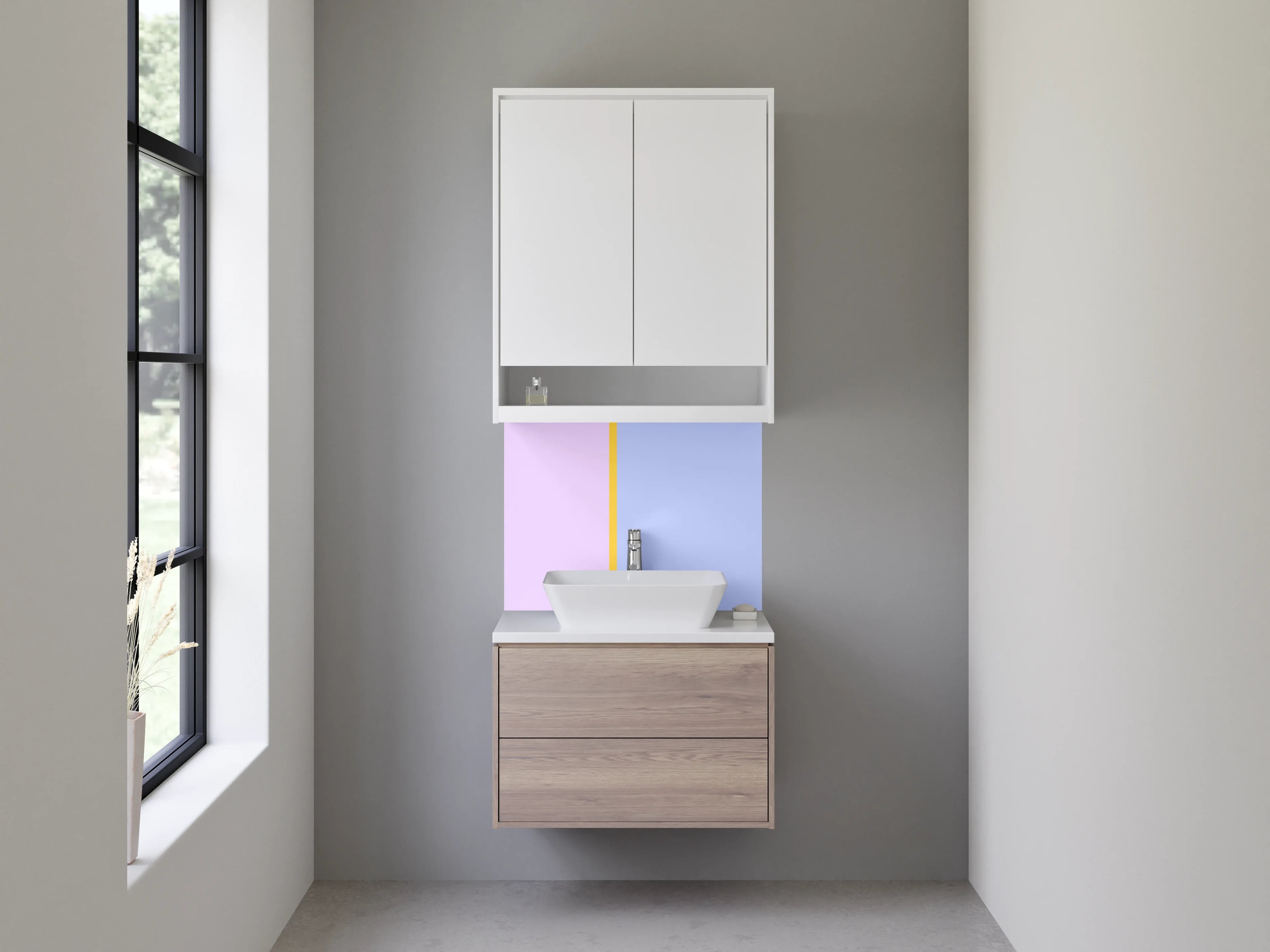 Waschbecken-Rückwand - Zwei Pastellfarbene Flächen mit schmalem Streifen