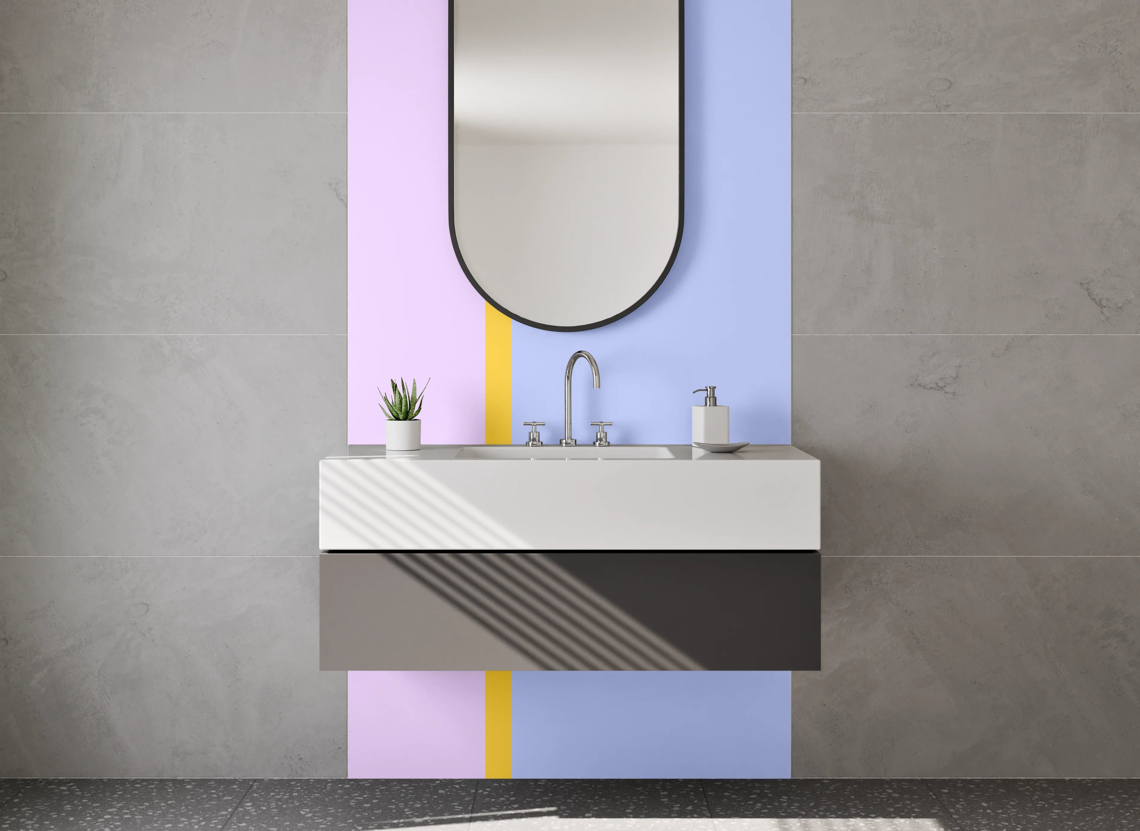 Waschbecken-Rückwand - Zwei Pastellfarbene Flächen mit schmalem Streifen