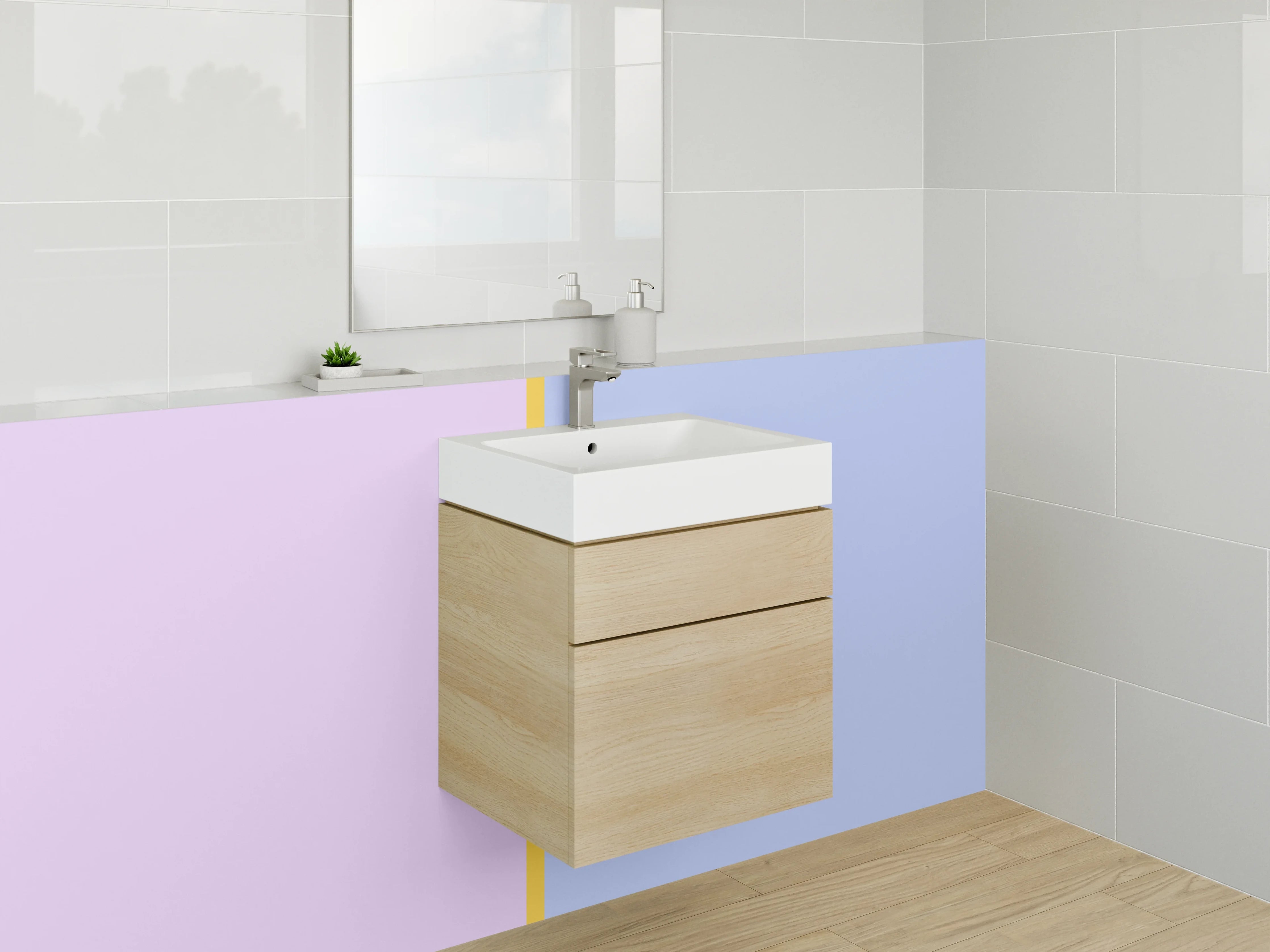 Waschbecken-Rückwand - Zwei Pastellfarbene Flächen mit schmalem Streifen