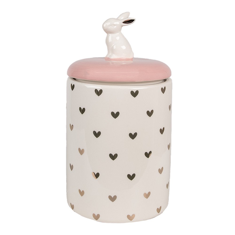Stock Jar Kaninchen Ø 13x30 cm rosa weißer Keramikherz -Herzensgläser Deckel