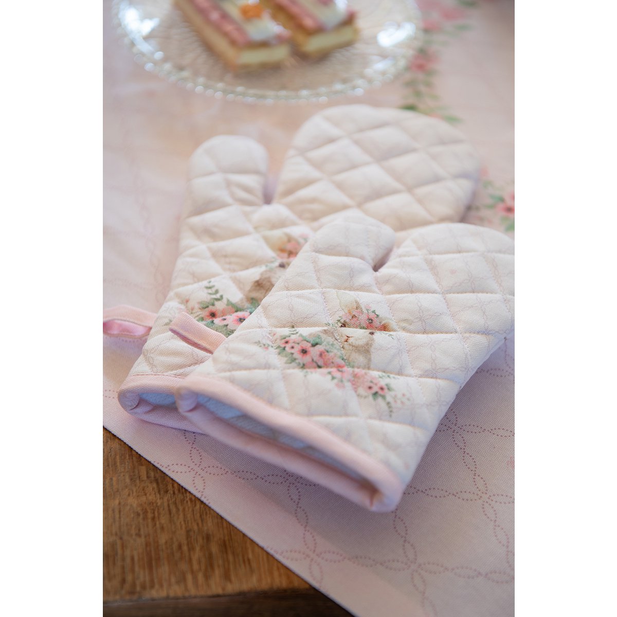 Tischdecke 100x100 cm Rosa Baumwolle Hase
